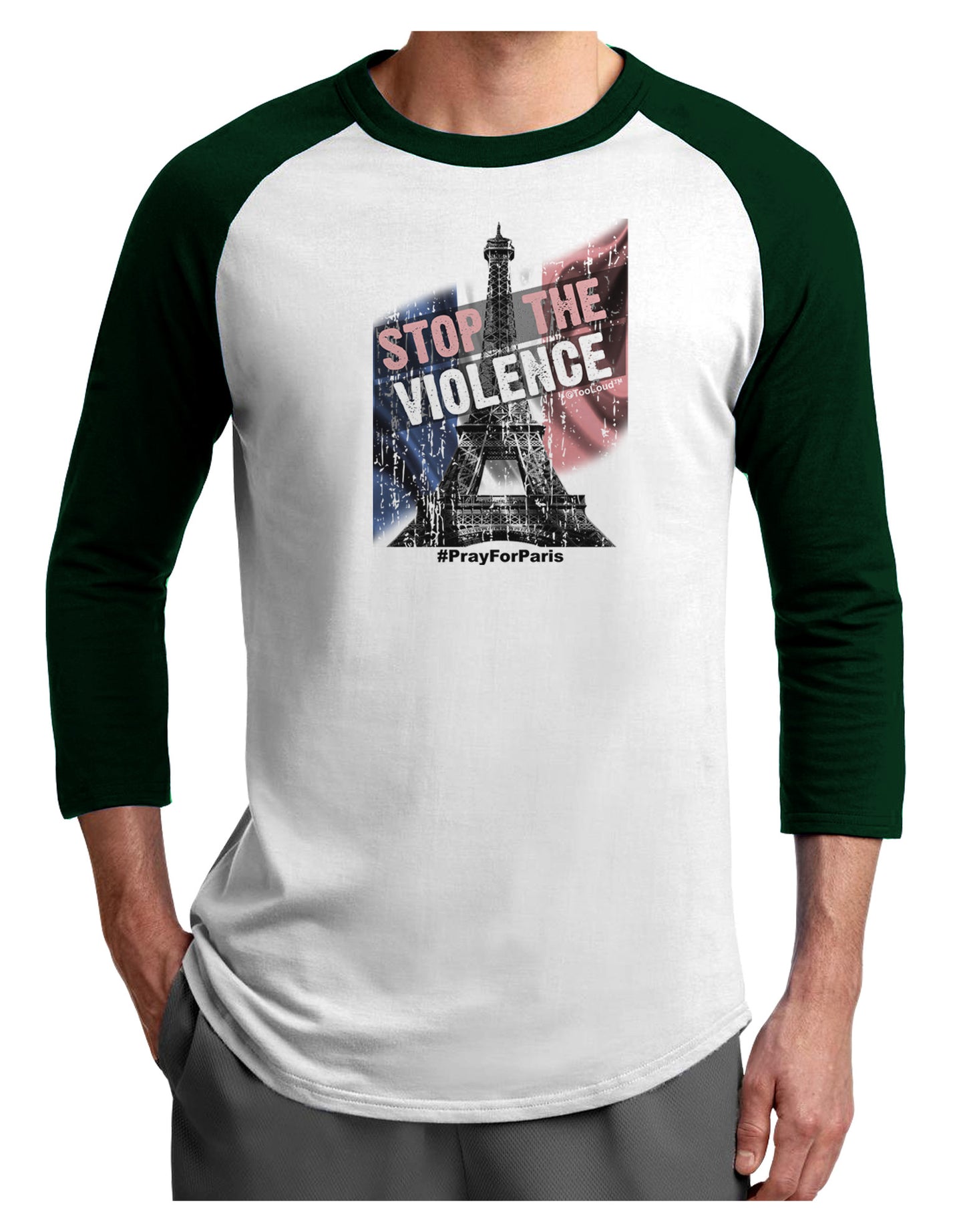 Distressed Paris Stop The Violence Adult Raglan Shirt-Raglan Shirt-TooLoud-White-Forest-X-Small-Davson Sales