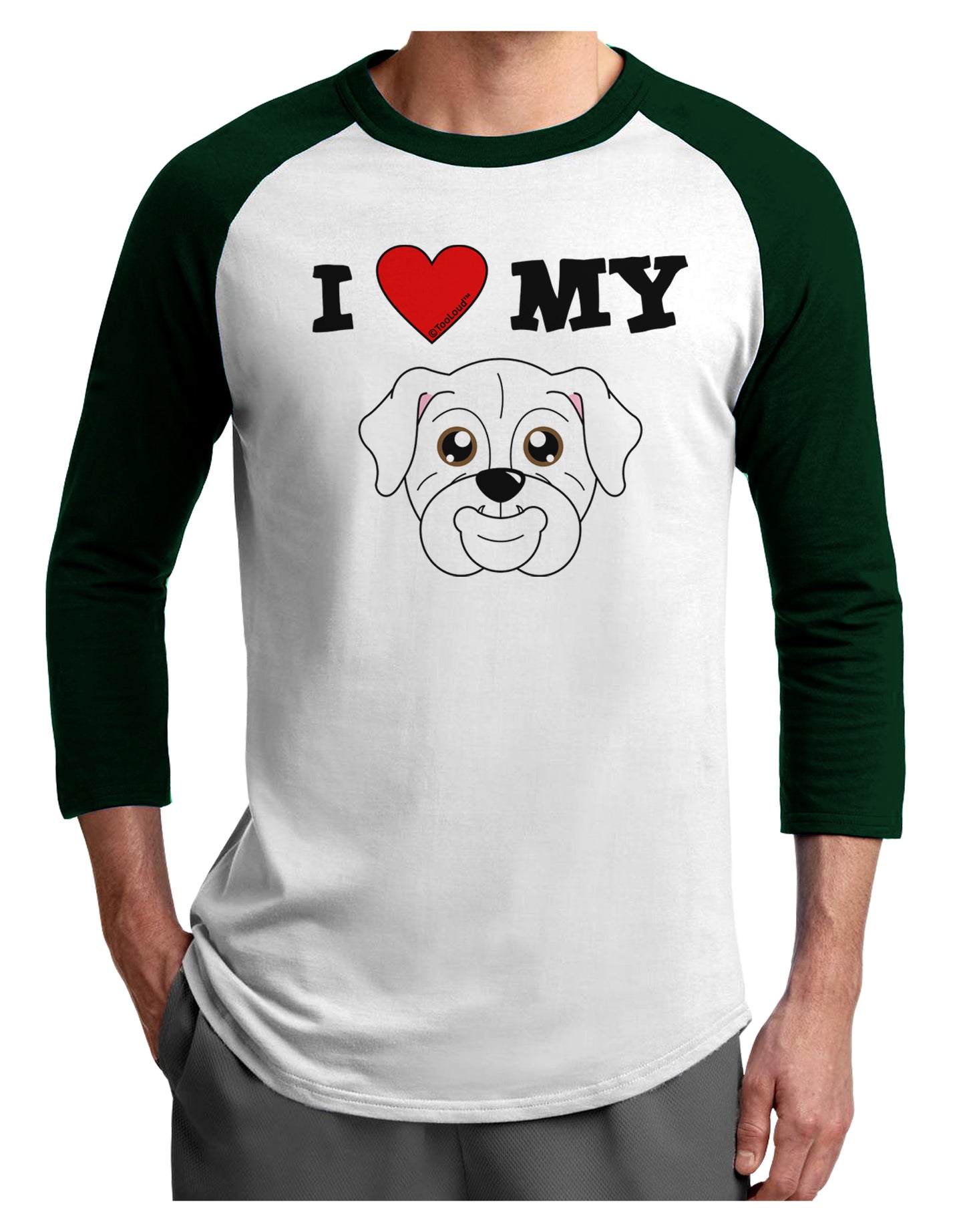 I Heart My - Cute Bulldog - White Adult Raglan Shirt by TooLoud-TooLoud-White-Forest-X-Small-Davson Sales