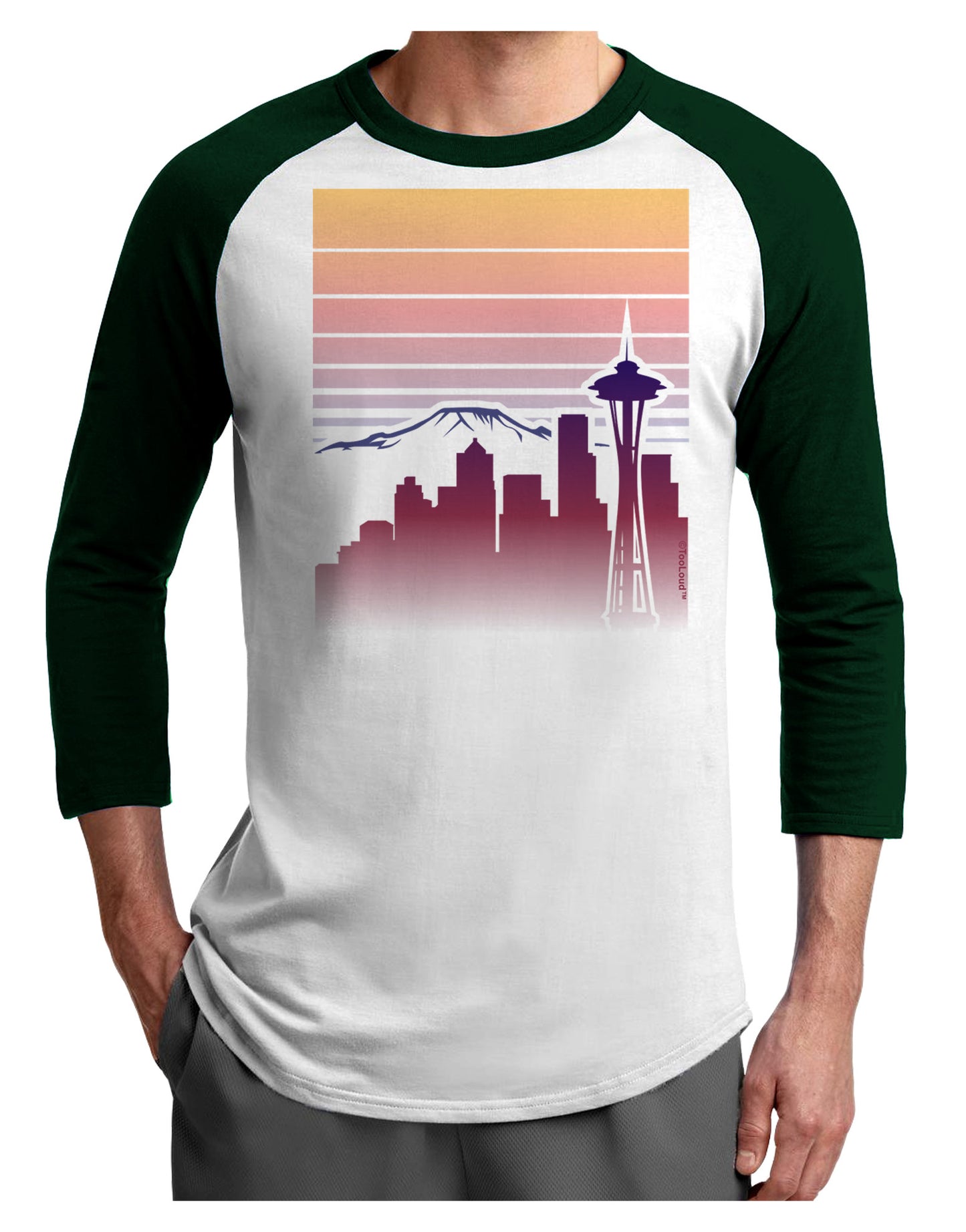 Seattle Skyline Sunrise Adult Raglan Shirt-Raglan Shirt-TooLoud-White-Forest-X-Small-Davson Sales