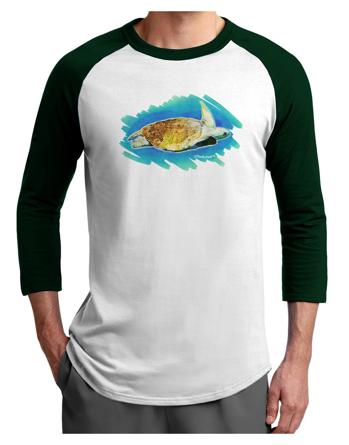 Turtle Watercolor Adult Raglan Shirt-TooLoud-White-Forest-X-Small-Davson Sales
