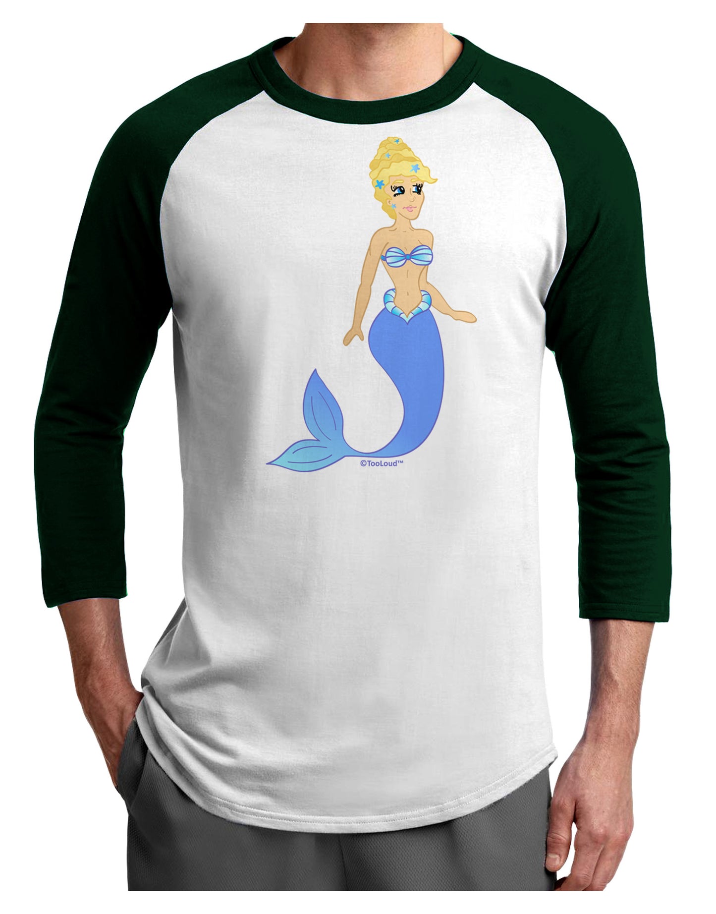 Mermaid Design - Blue Adult Raglan Shirt-TooLoud-White-Forest-X-Small-Davson Sales