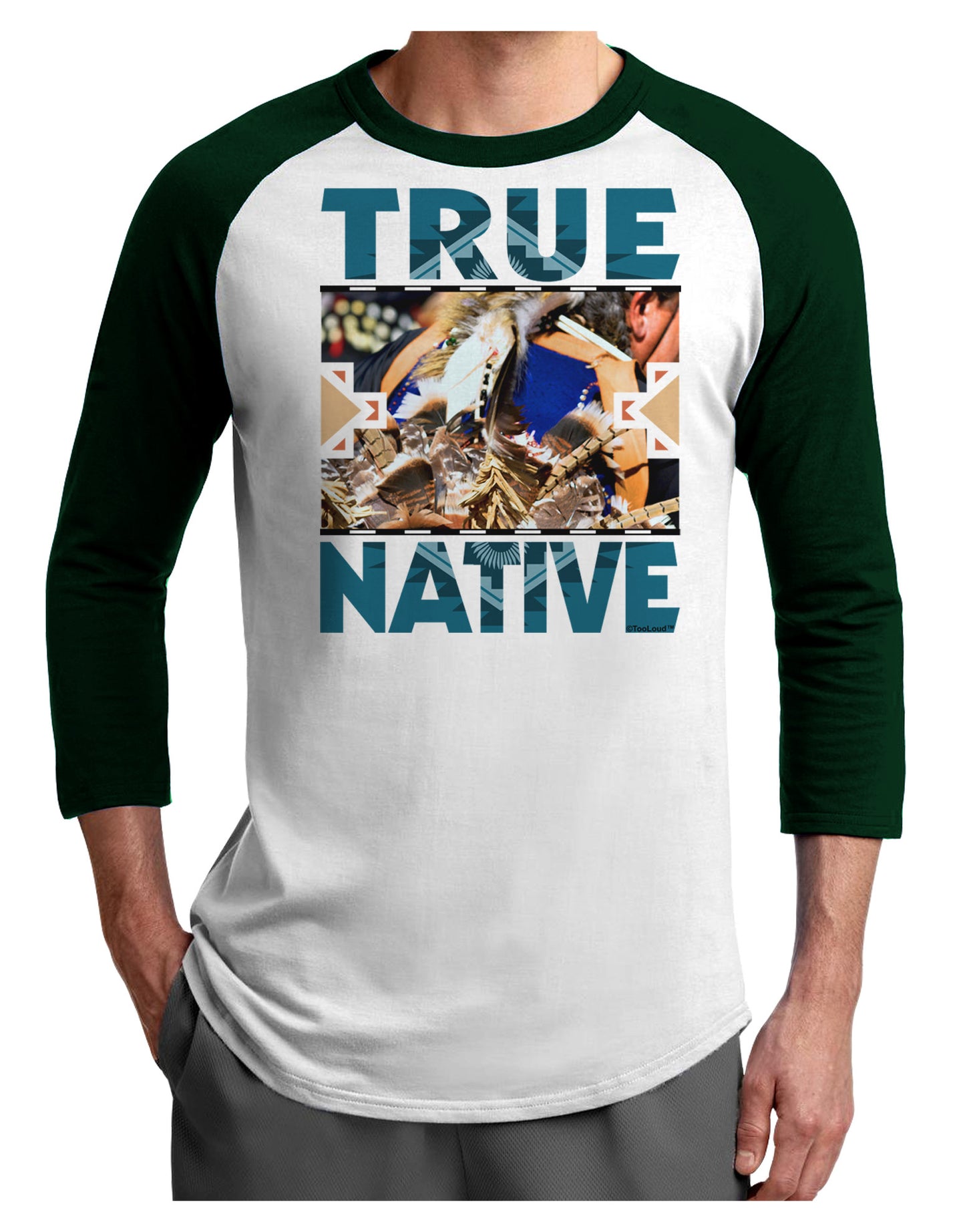 True Native American Adult Raglan Shirt-TooLoud-White-Forest-X-Small-Davson Sales