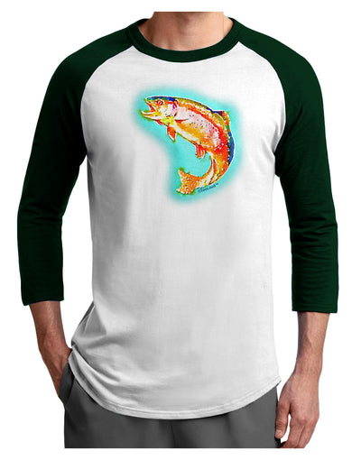 Rainbow Trout WaterColor Adult Raglan Shirt-Raglan Shirt-TooLoud-White-Forest-X-Small-Davson Sales