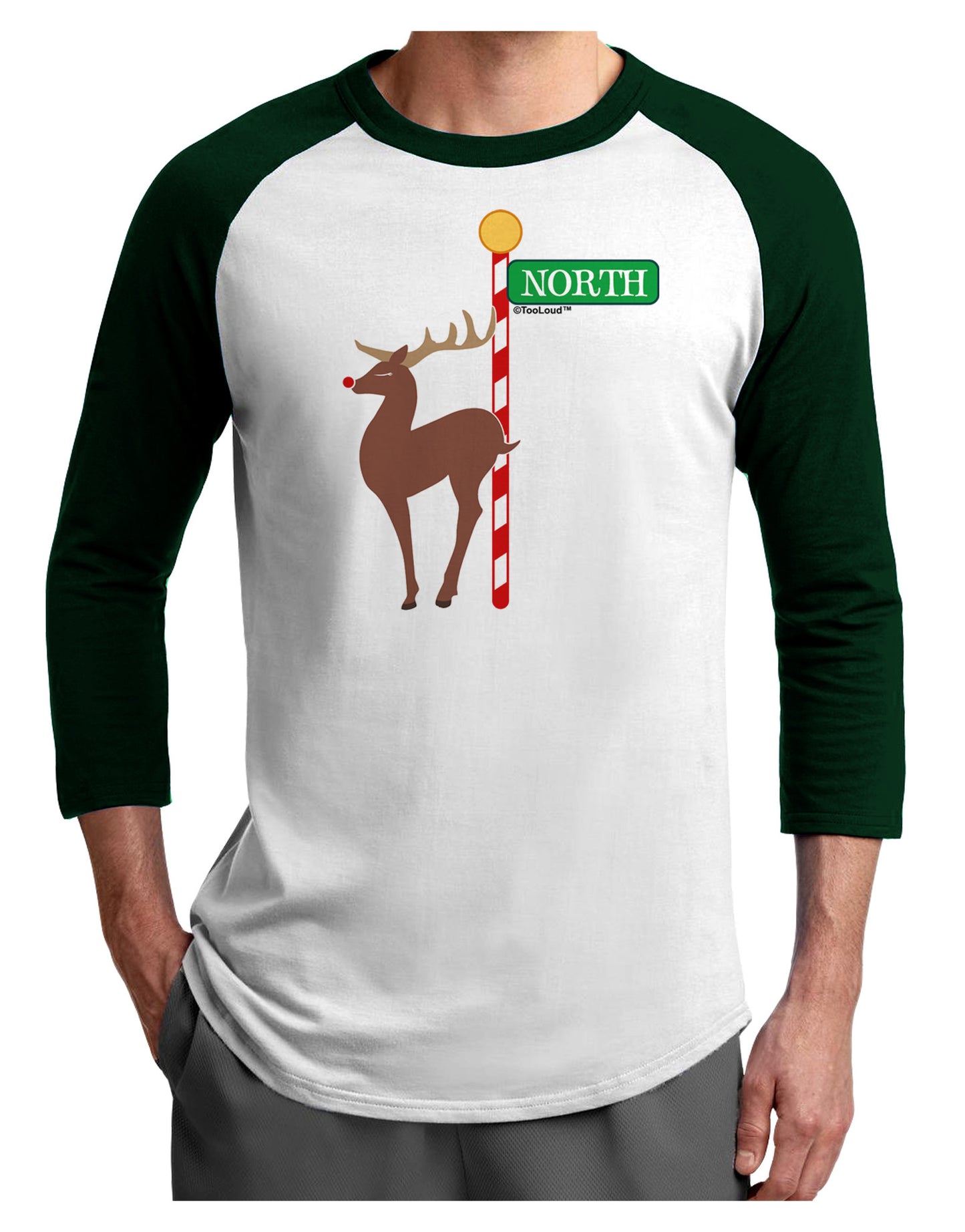 Rudolf Ratchet Reindeer Color Adult Raglan Shirt-TooLoud-White-Forest-X-Small-Davson Sales