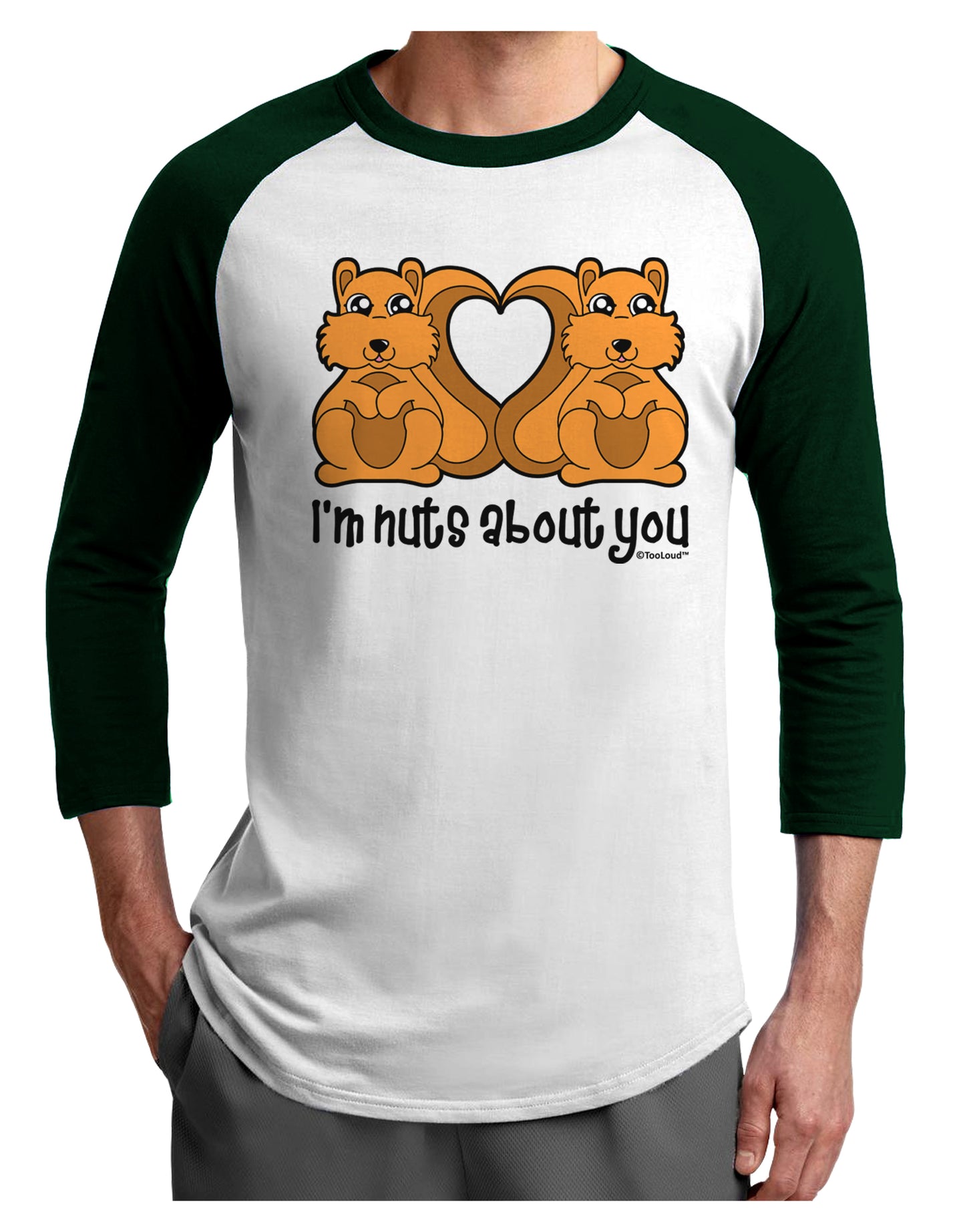 Cute Squirrels - I'm Nuts About You Adult Raglan Shirt by TooLoud-Mens T-Shirt-TooLoud-White-Forest-X-Small-Davson Sales