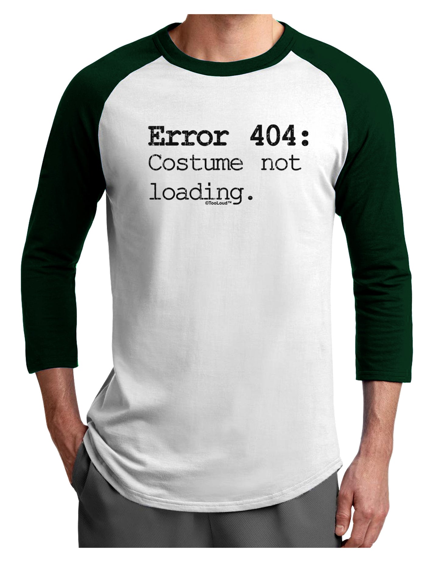 Error 404 Costume Distressed Adult Raglan Shirt-TooLoud-White-Forest-X-Small-Davson Sales