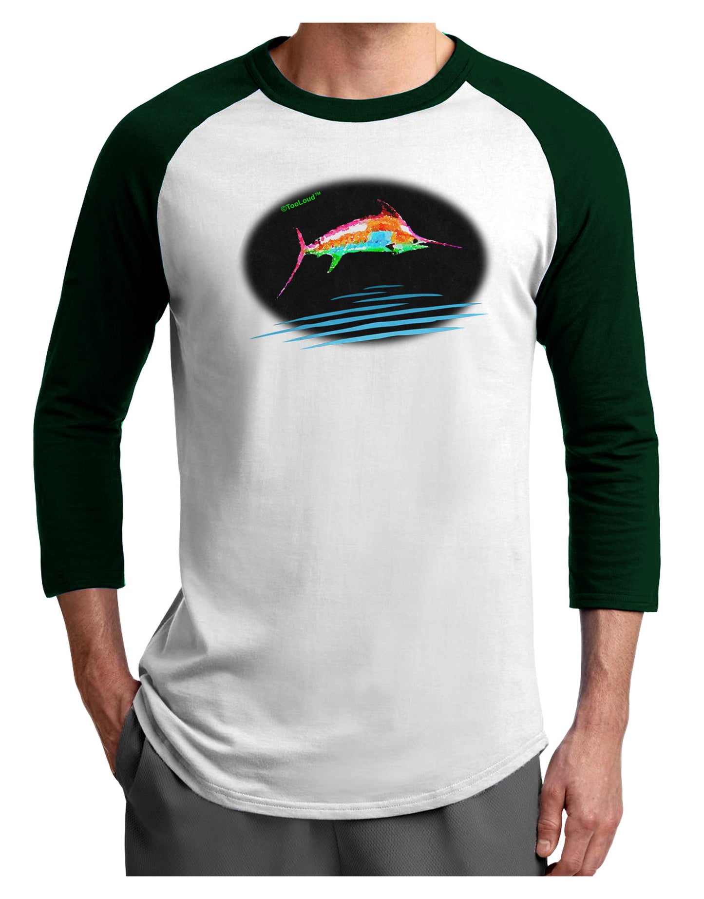 Colorful Swordfish Watercolor Adult Raglan Shirt-Raglan Shirt-TooLoud-White-Forest-X-Small-Davson Sales