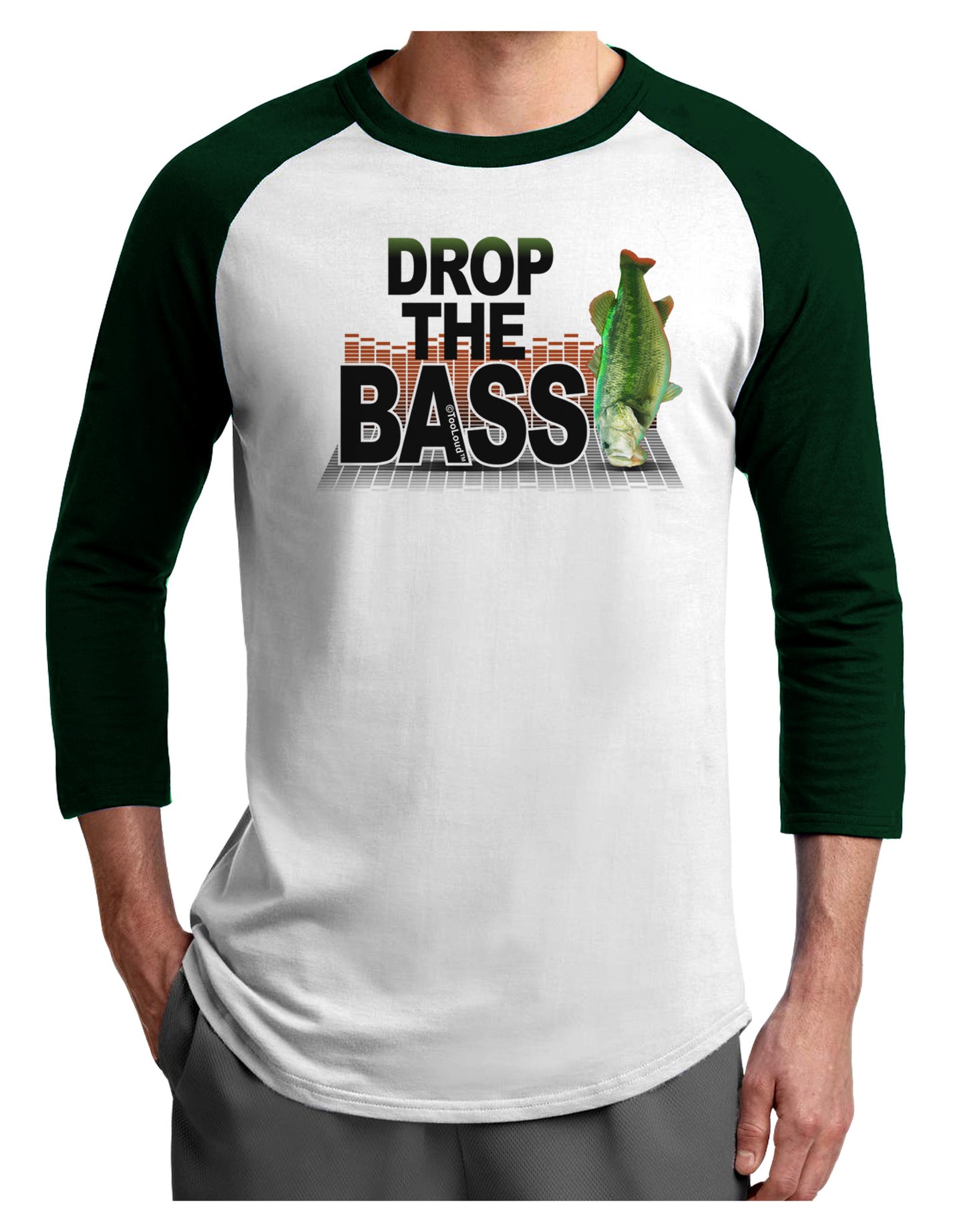 Drop The Bass Fish Adult Raglan Shirt-Raglan Shirt-TooLoud-White-Forest-X-Small-Davson Sales