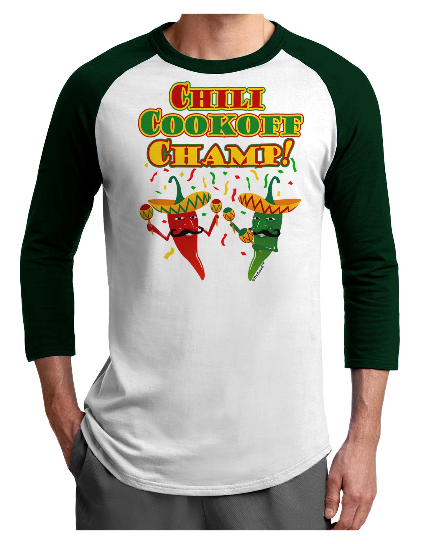 Chili Cookoff Champ! Chile Peppers Adult Raglan Shirt-TooLoud-White-Forest-X-Small-Davson Sales