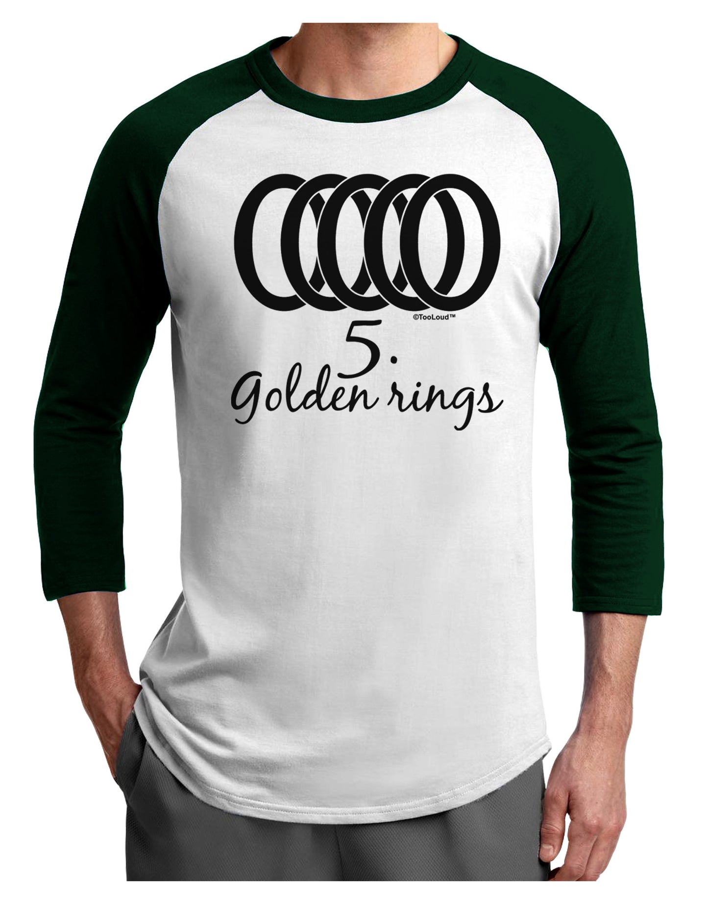 Five Golden Rings Text Adult Raglan Shirt-TooLoud-White-Forest-X-Small-Davson Sales