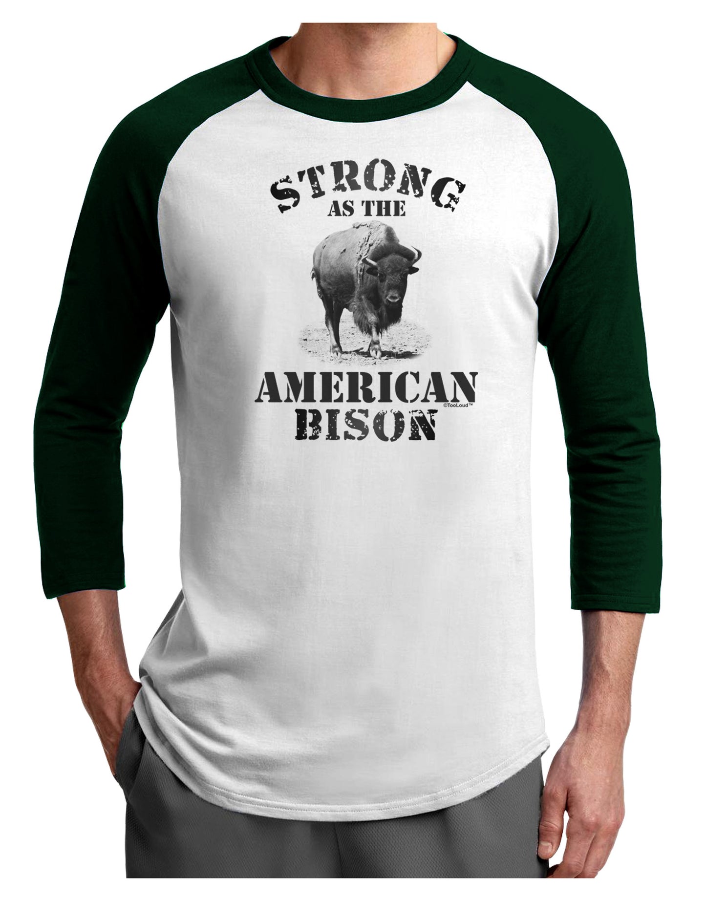 Strong Bison Text Adult Raglan Shirt-Raglan Shirt-TooLoud-White-Forest-X-Small-Davson Sales