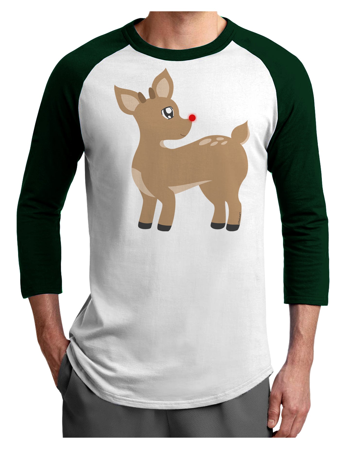 Cute Little Rudolph the Reindeer - Christmas Adult Raglan Shirt by TooLoud-TooLoud-White-Forest-X-Small-Davson Sales