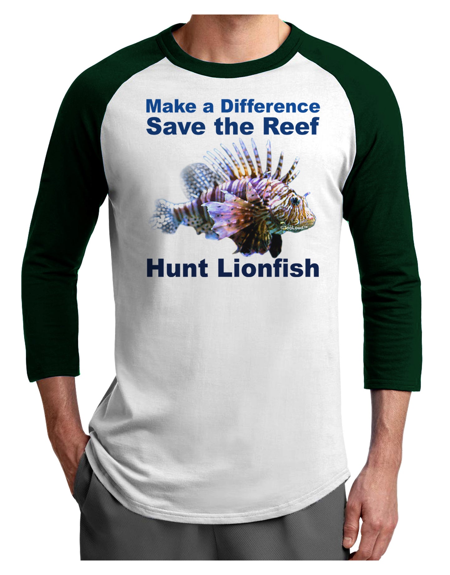 Save the Reef - Hunt Lionfish Adult Raglan Shirt-Raglan Shirt-TooLoud-White-Forest-X-Small-Davson Sales