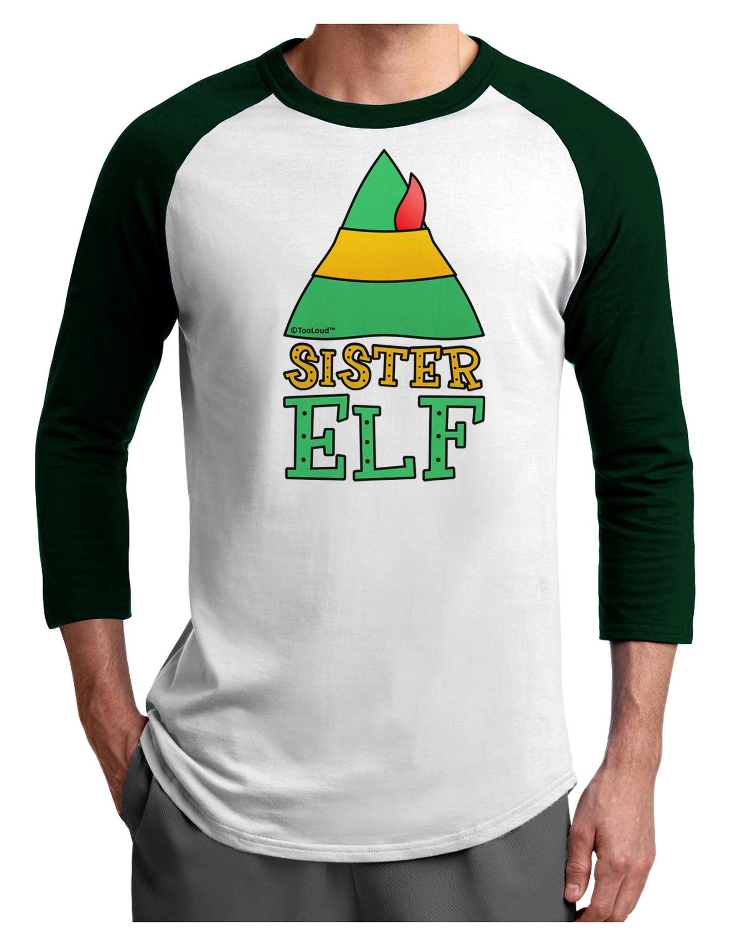 Matching Christmas Design - Elf Family - Sister Elf Adult Raglan Shirt-Raglan Shirt-TooLoud-White-Forest-X-Small-Davson Sales