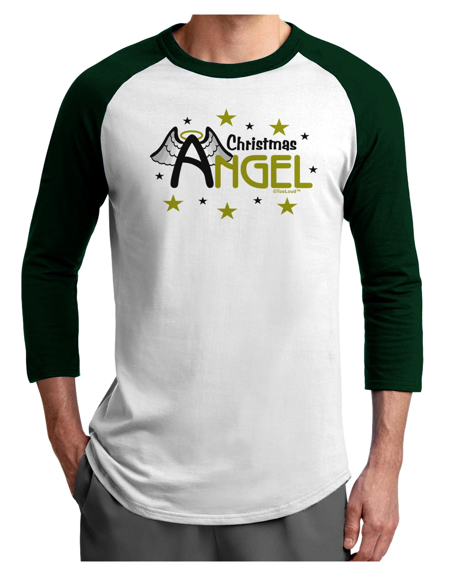 Christmas Angel Text Adult Raglan Shirt-Raglan Shirt-TooLoud-White-Forest-X-Small-Davson Sales