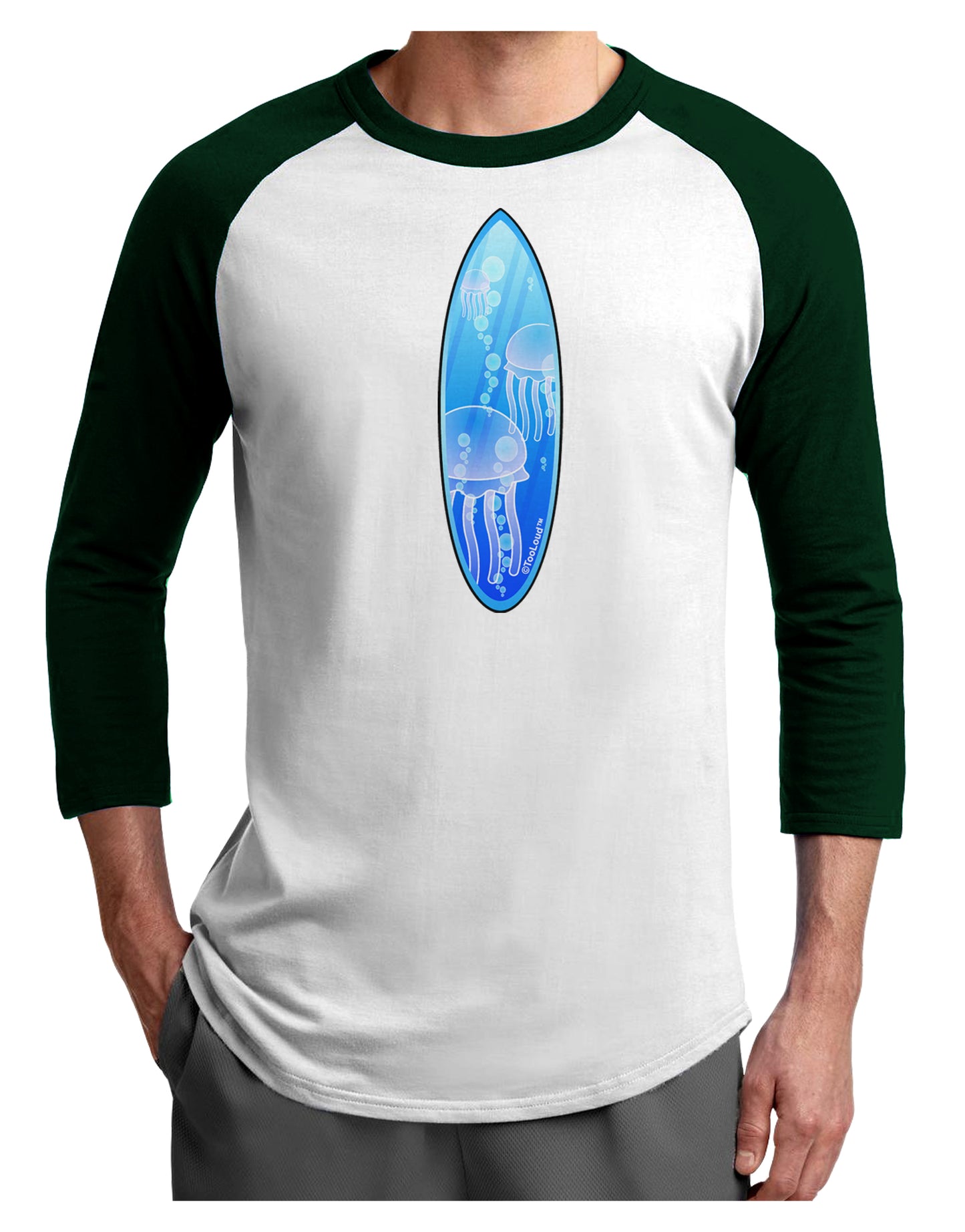 Jellyfish Surfboard Adult Raglan Shirt by TooLoud-TooLoud-White-Forest-X-Small-Davson Sales
