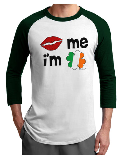 Kiss and Irish Flag Shamrock - Kiss Me I'm Irish Adult Raglan Shirt by TooLoud-Raglan Shirt-TooLoud-White-Forest-X-Small-Davson Sales