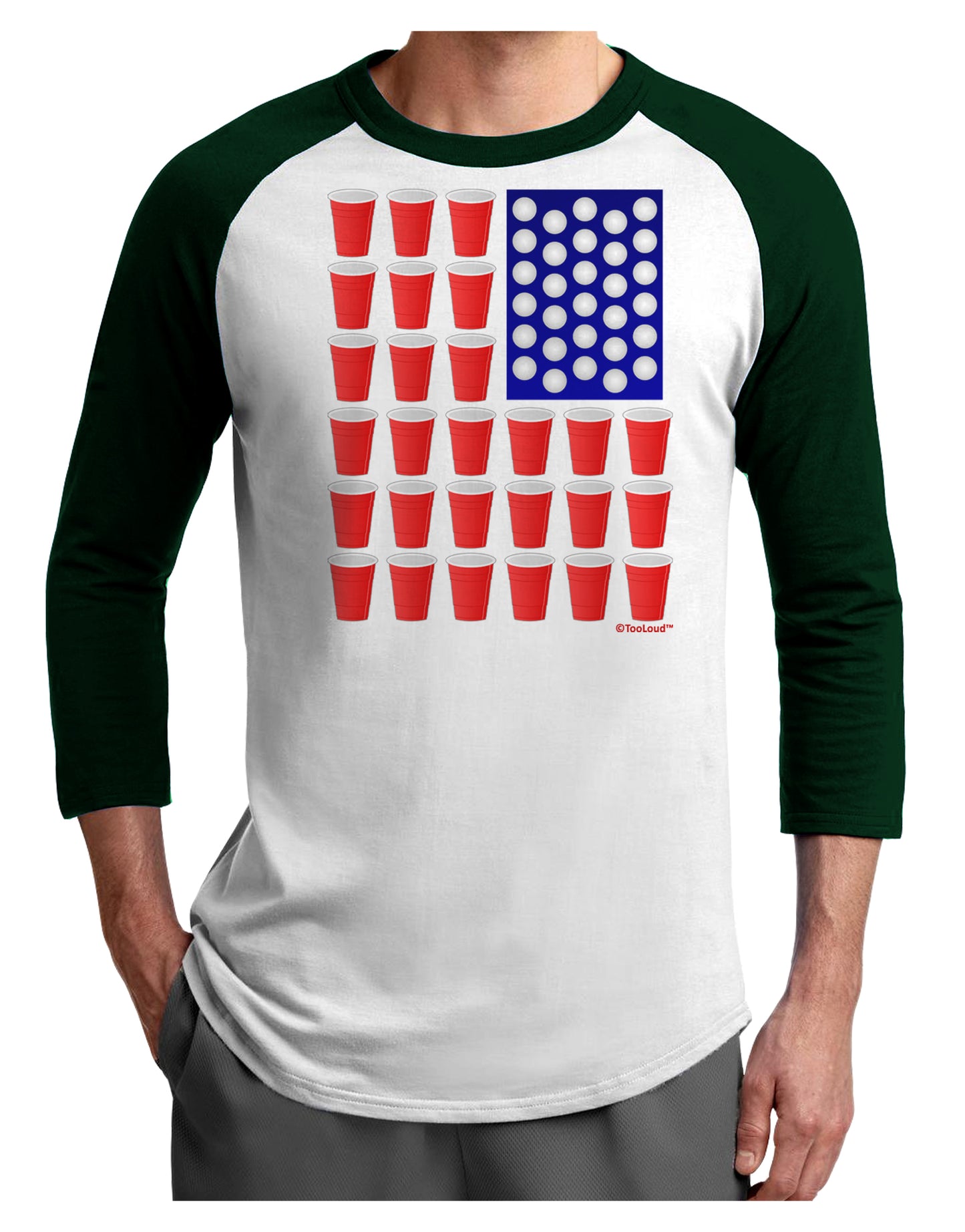 Beer Pong Flag Adult Raglan Shirt-TooLoud-White-Forest-X-Small-Davson Sales