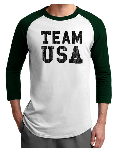 Team USA Distressed Text Adult Raglan Shirt-TooLoud-White-Forest-X-Small-Davson Sales