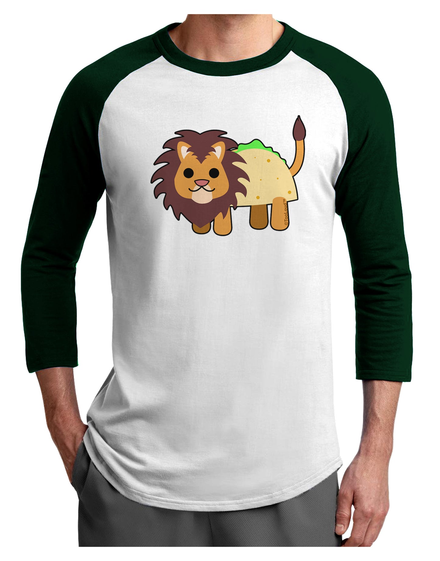 Cute Taco Lion Adult Raglan Shirt-TooLoud-White-Forest-X-Small-Davson Sales