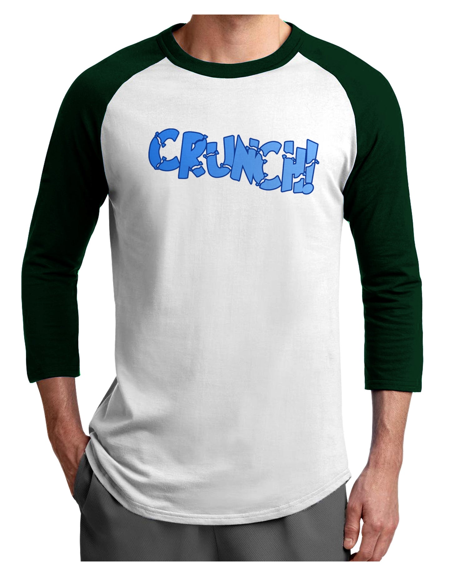 Onomatopoeia CRUNCH Adult Raglan Shirt-TooLoud-White-Forest-X-Small-Davson Sales