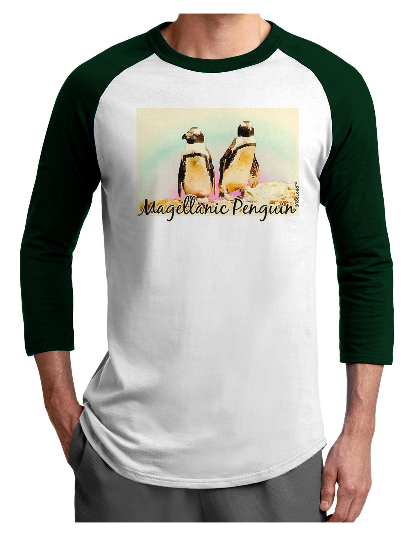 Magellanic Penguin Text Adult Raglan Shirt-TooLoud-White-Forest-X-Small-Davson Sales