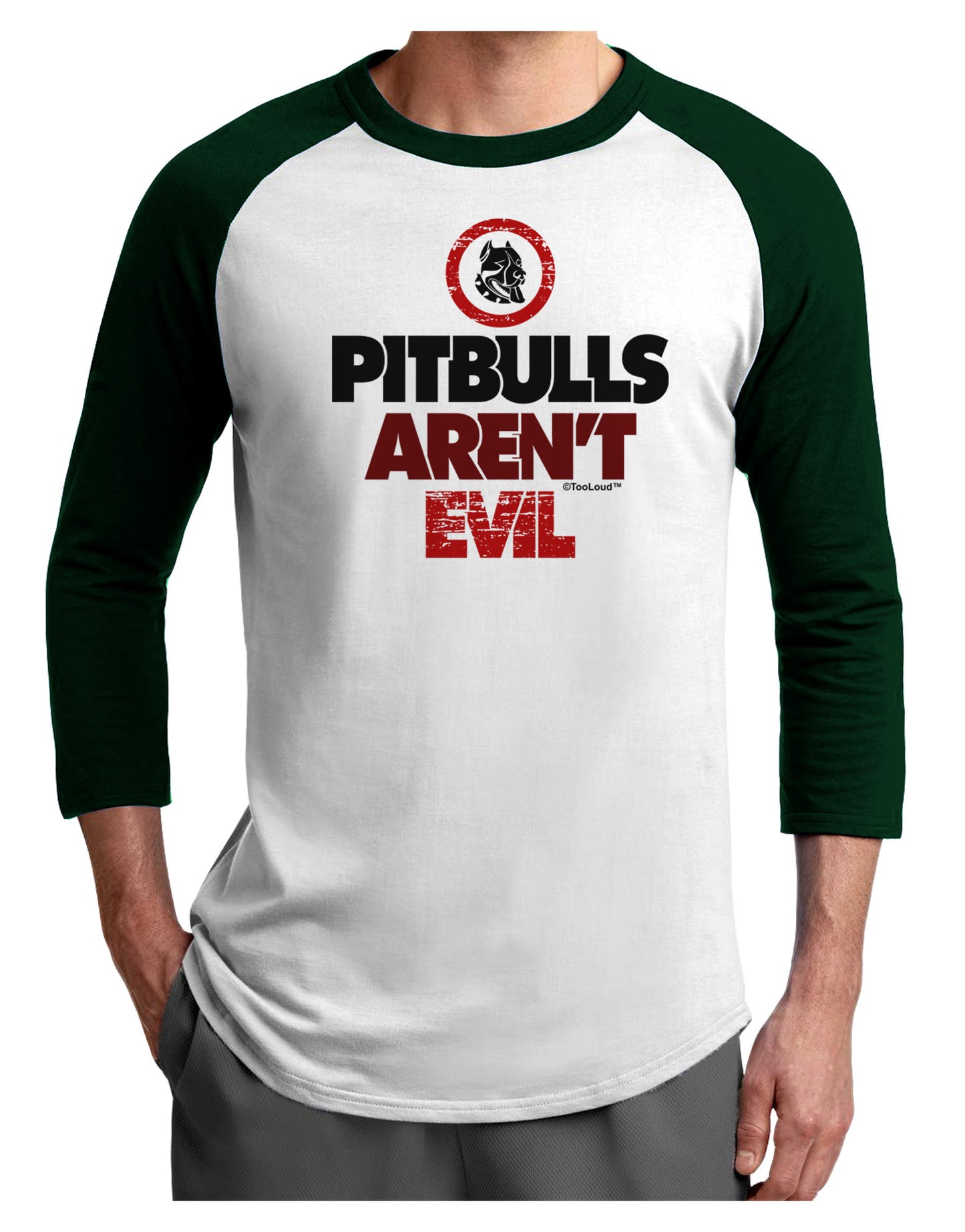 Distressed Pitbulls Aren't Evil Adult Raglan Shirt-TooLoud-White-Forest-X-Small-Davson Sales