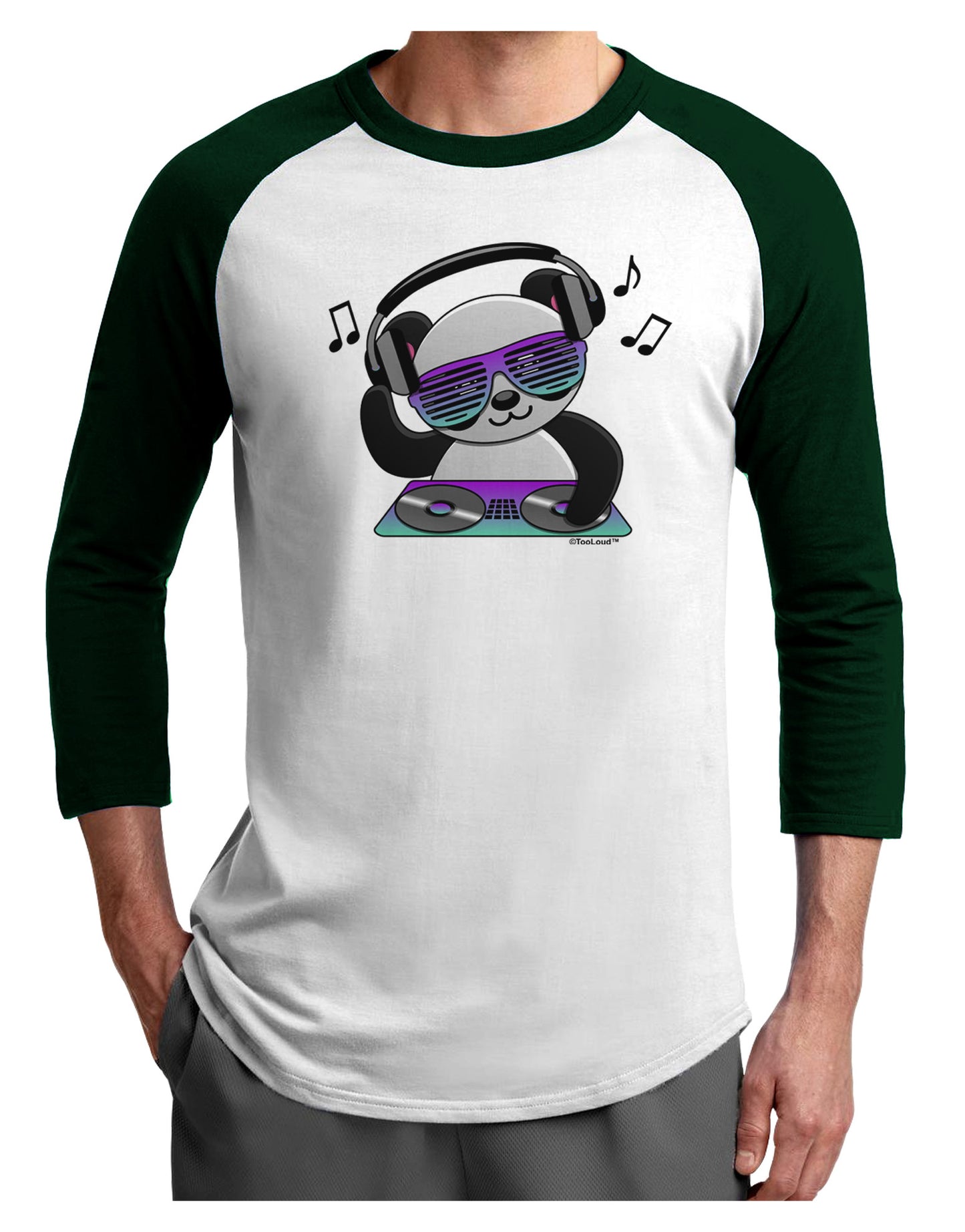 Panda DJ Adult Raglan Shirt-TooLoud-White-Forest-X-Small-Davson Sales