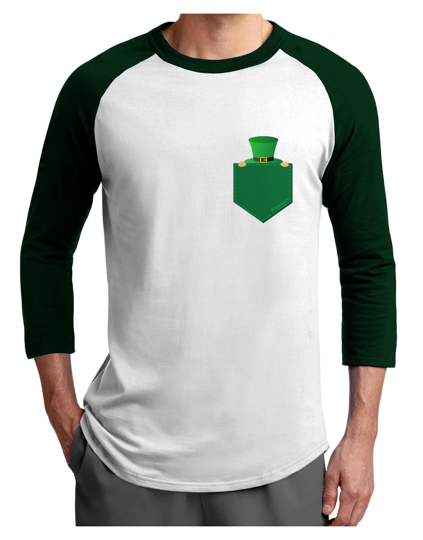 Leprechaun Peeking Out of Faux Pocket Adult Raglan Shirt by TooLoud-TooLoud-White-Forest-X-Small-Davson Sales