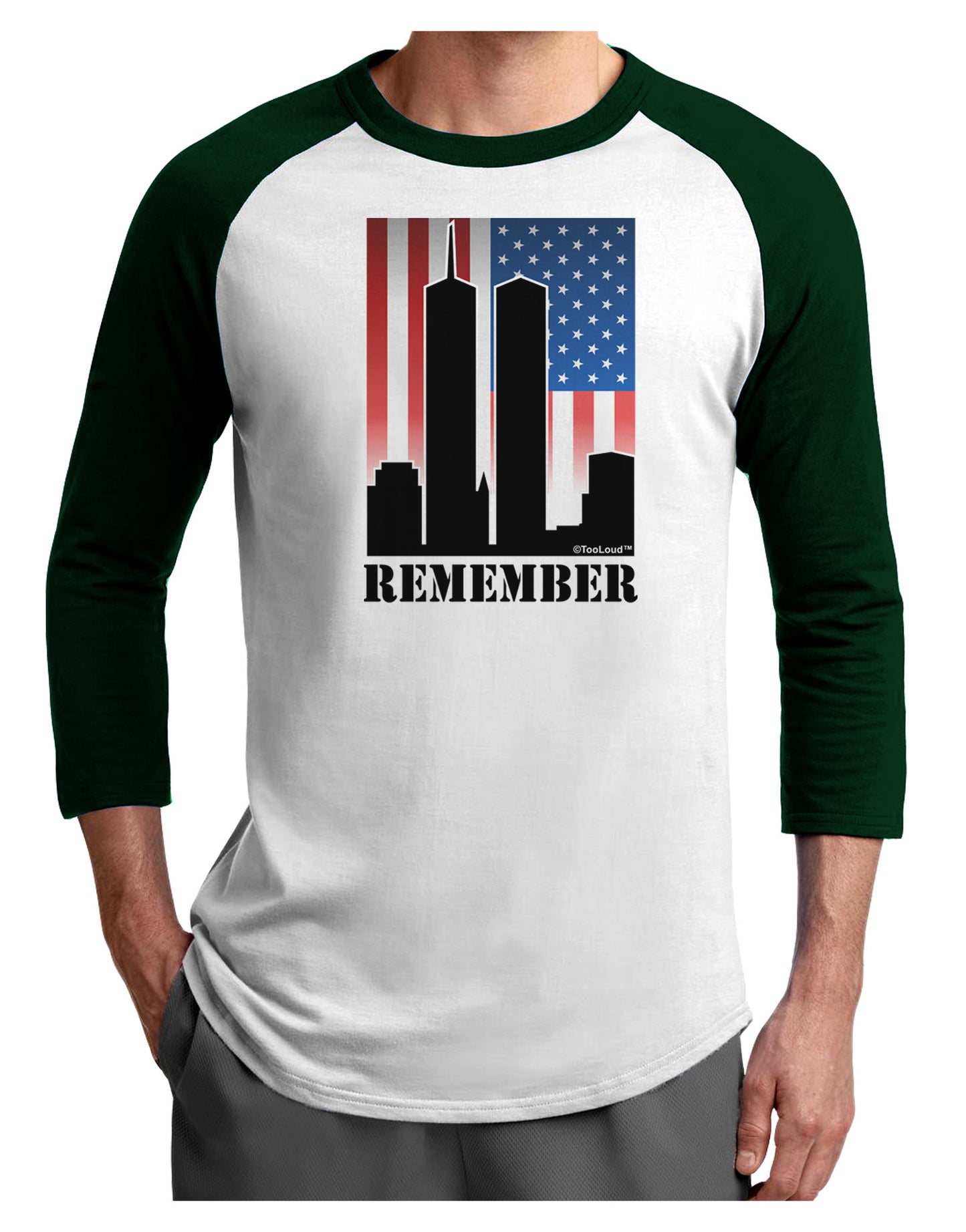 TooLoud Twin Towers Remember Adult Raglan Shirt-Raglan Shirt-TooLoud-White-Forest-X-Small-Davson Sales
