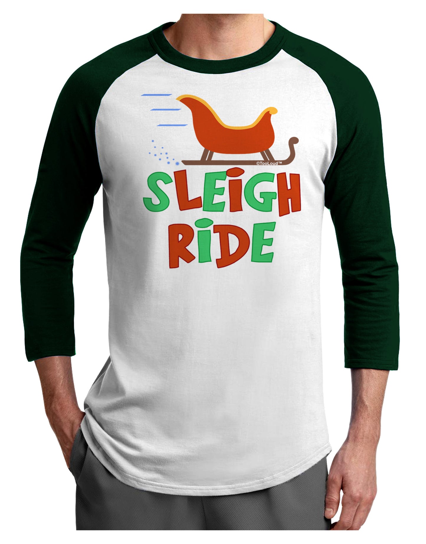 Sleigh Ride Color Adult Raglan Shirt-TooLoud-White-Forest-X-Small-Davson Sales