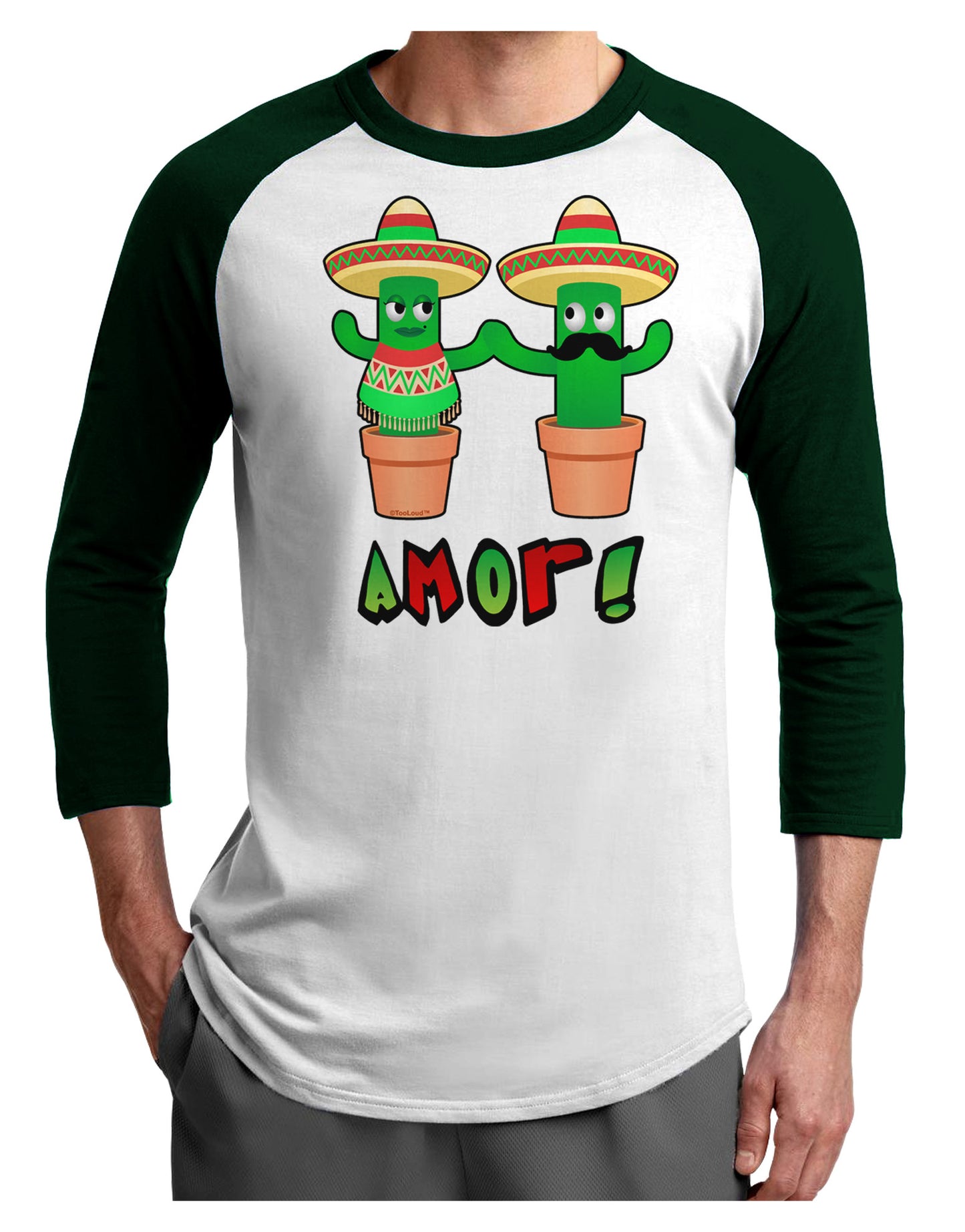 Fiesta Cactus Couple Amor Adult Raglan Shirt-Raglan Shirt-TooLoud-White-Forest-X-Small-Davson Sales