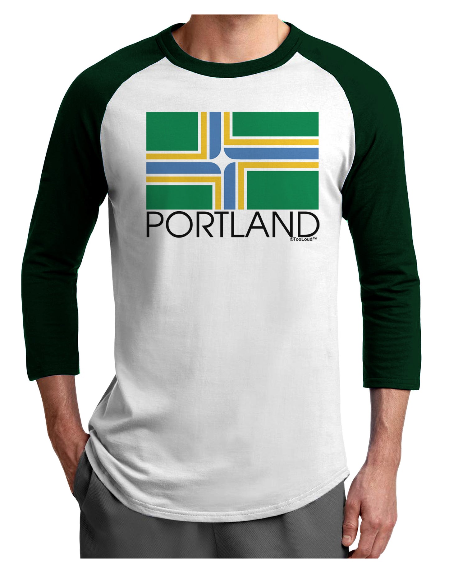 Portland Oregon Flag Text Adult Raglan Shirt-TooLoud-White-Forest-X-Small-Davson Sales