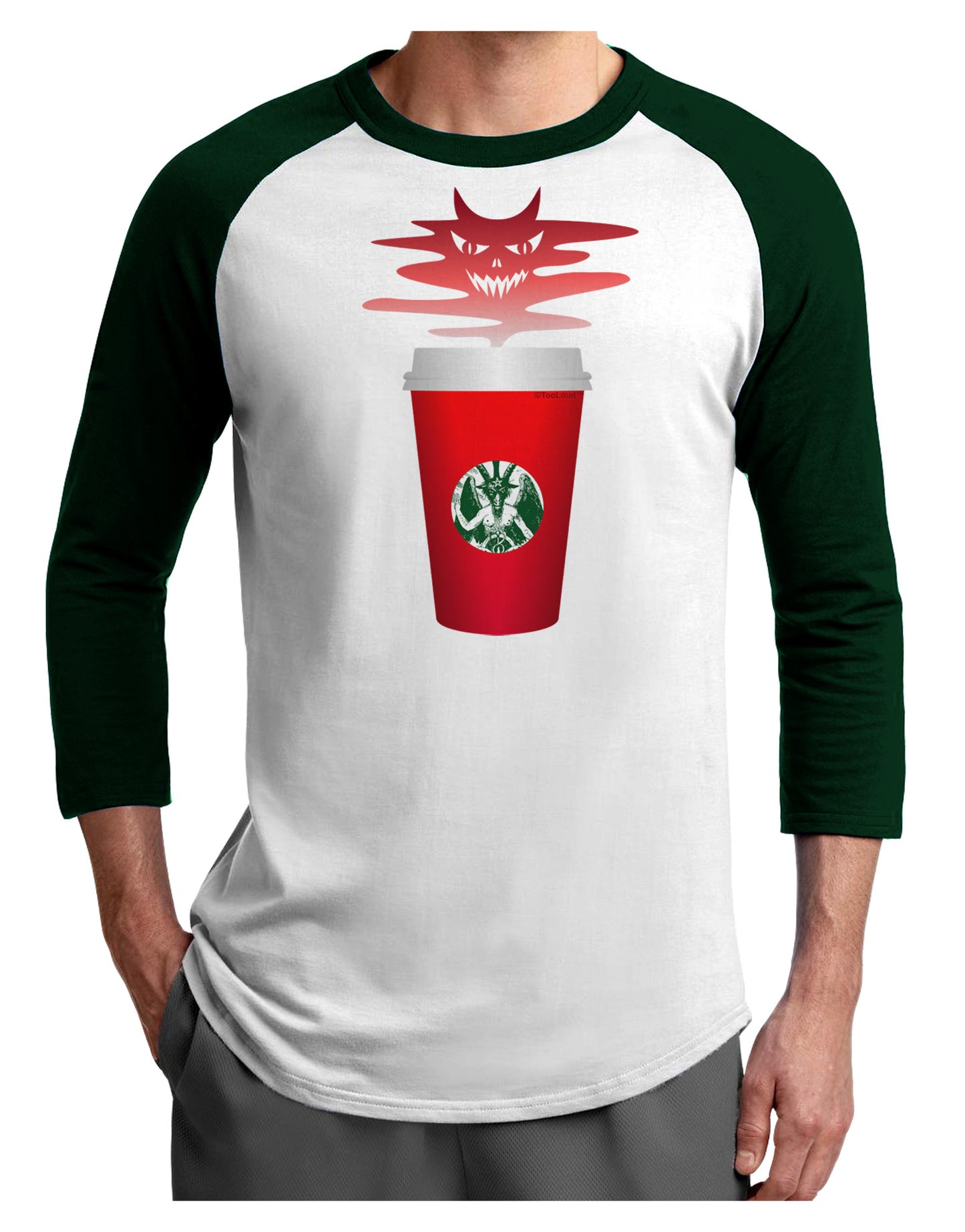 Red Cup Satan Coffee Adult Raglan Shirt by-Raglan Shirt-TooLoud-White-Forest-X-Small-Davson Sales