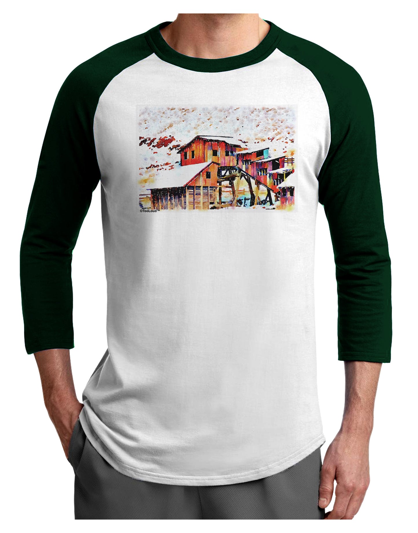 Mine Scene Colorado Watercolor Adult Raglan Shirt-TooLoud-White-Forest-X-Small-Davson Sales