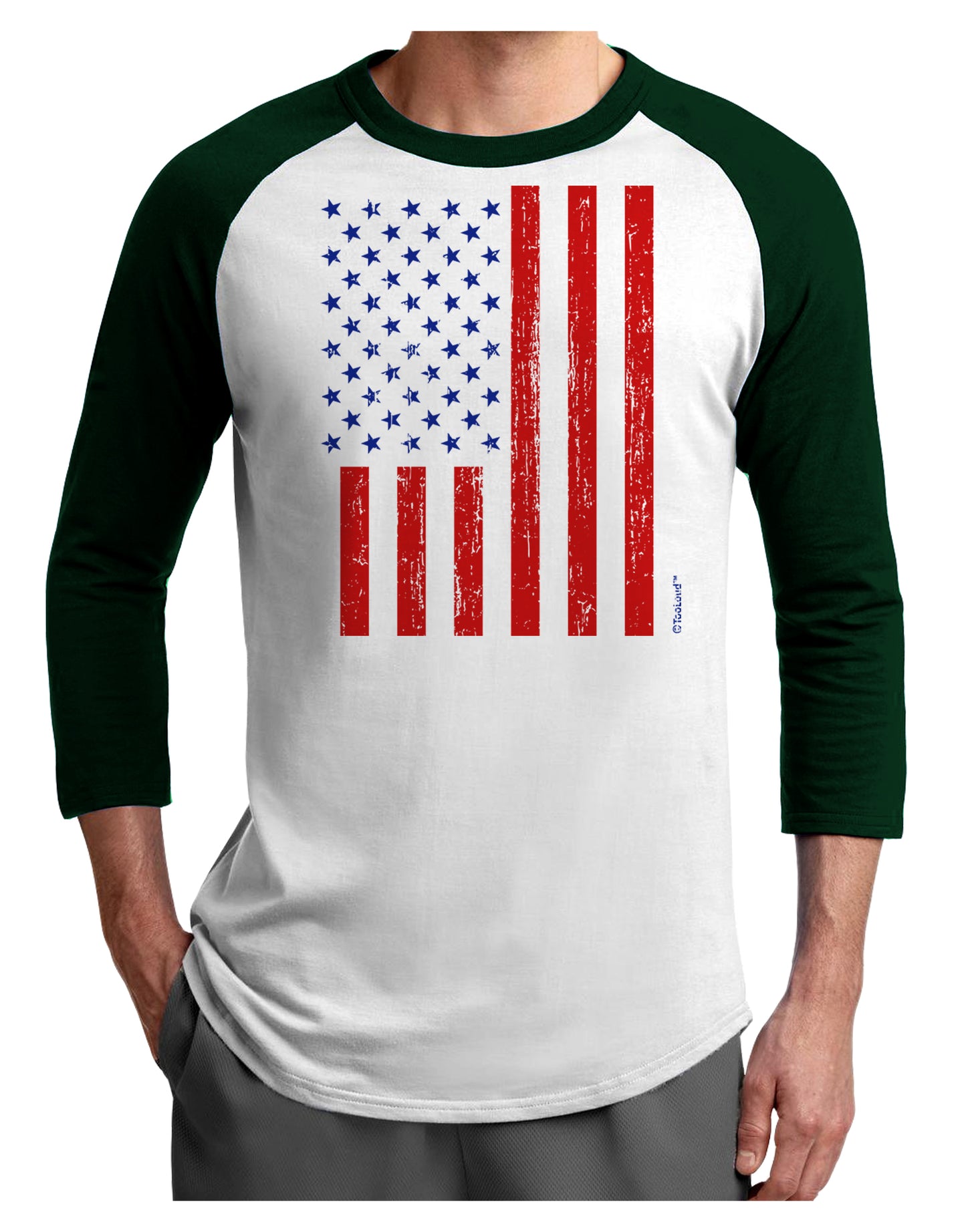 Red and Blue Stamp Style American Flag - Distressed Adult Raglan Shirt by TooLoud-TooLoud-White-Forest-X-Small-Davson Sales