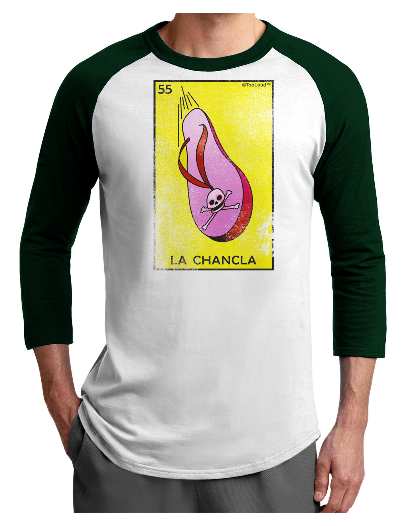 La Chancla Loteria Distressed Adult Raglan Shirt by-Raglan Shirt-TooLoud-White-Forest-X-Small-Davson Sales