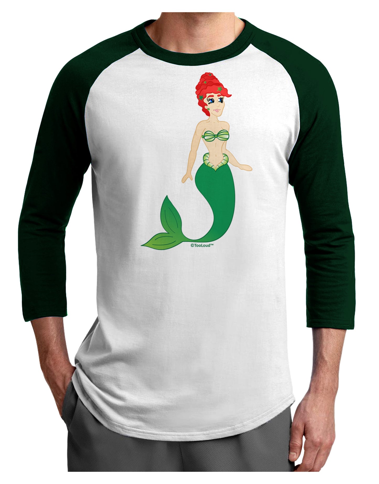Mermaid Design - Green Adult Raglan Shirt-TooLoud-White-Forest-X-Small-Davson Sales