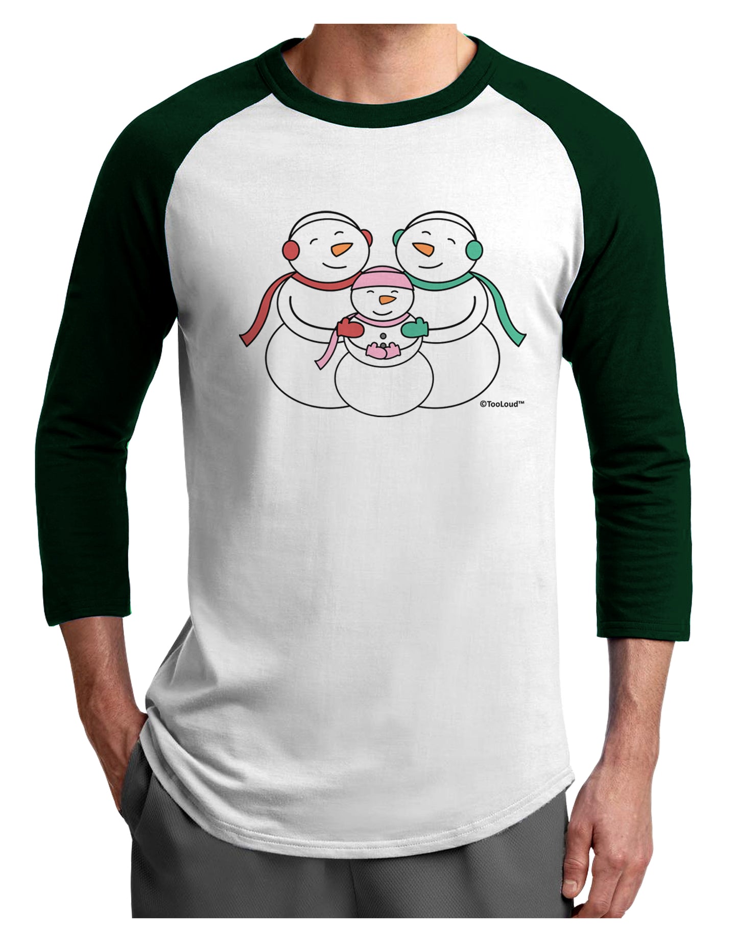 Cute Snowman Family with Girl Adult Raglan Shirt by TooLoud-TooLoud-White-Forest-X-Small-Davson Sales