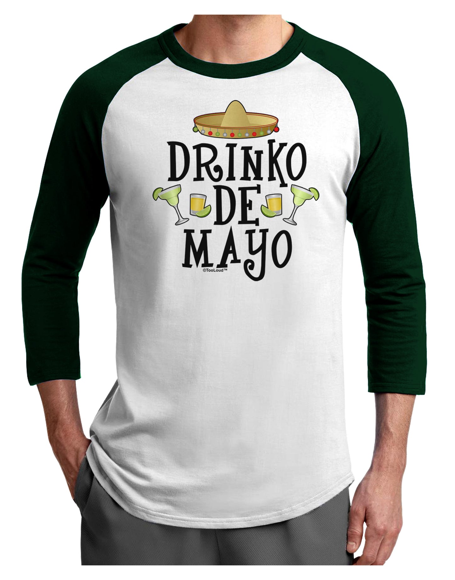 Drinko De Mayo Adult Raglan Shirt-TooLoud-White-Forest-X-Small-Davson Sales