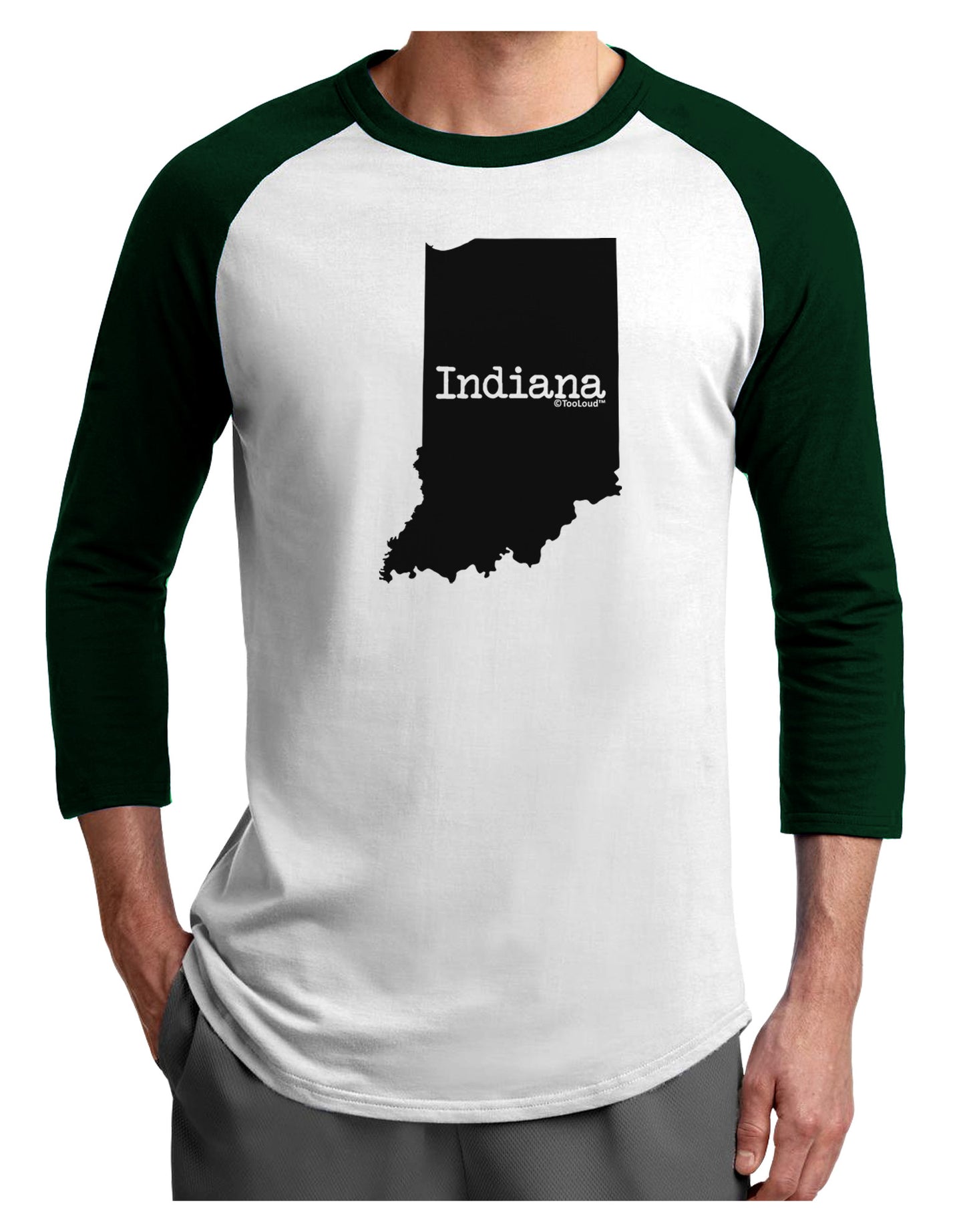 Indiana - United States Shape Adult Raglan Shirt-Raglan Shirt-TooLoud-White-Forest-X-Small-Davson Sales