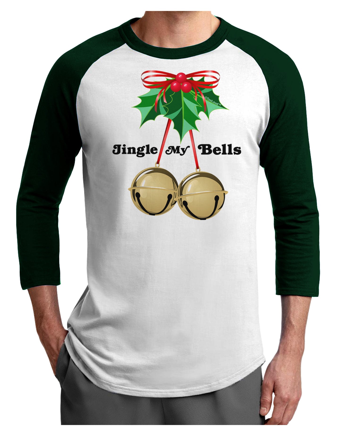Jingle My Bells Adult Raglan Shirt-Raglan Shirt-TooLoud-White-Forest-X-Small-Davson Sales