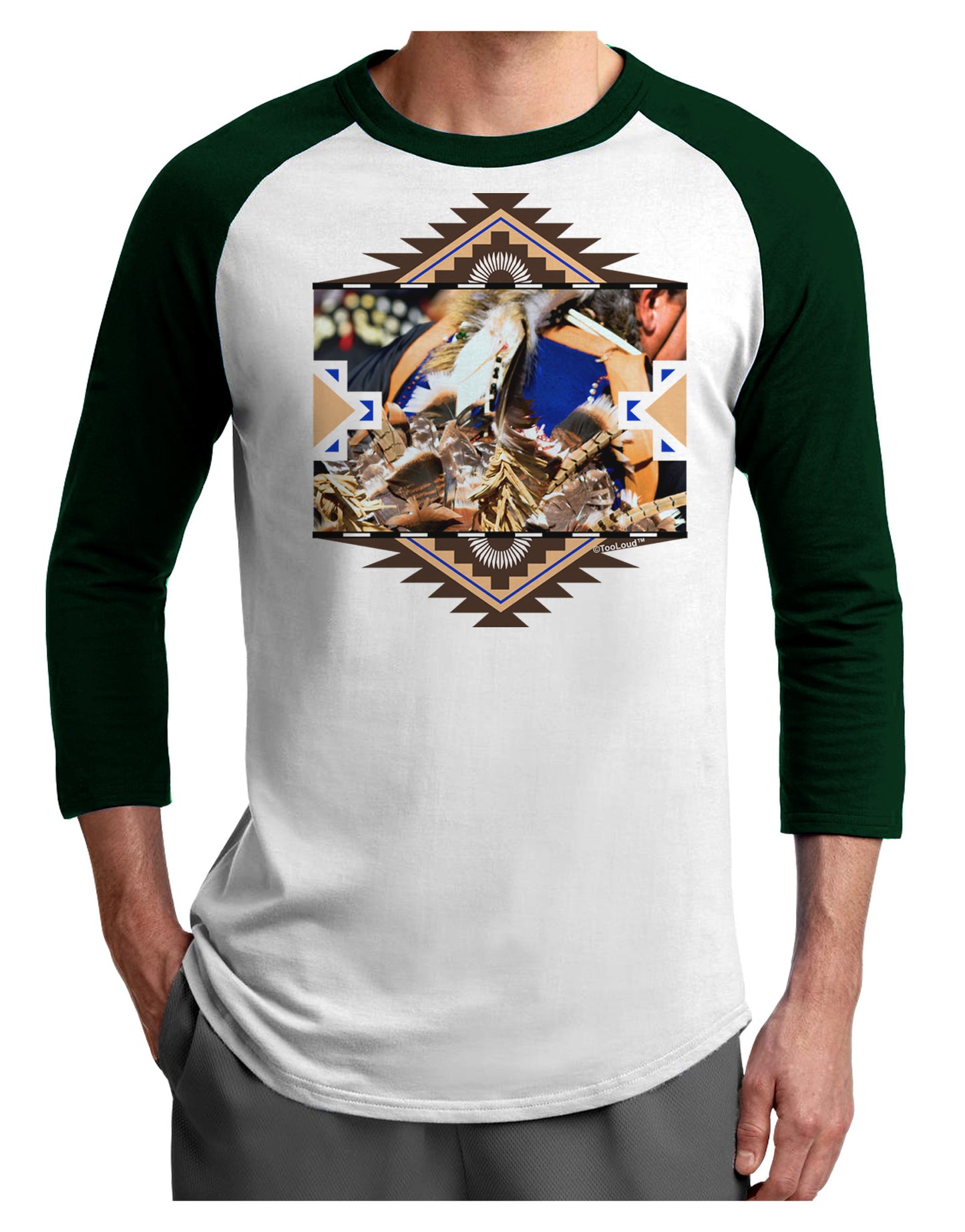 Native American Dancer 1 Adult Raglan Shirt-TooLoud-White-Forest-X-Small-Davson Sales