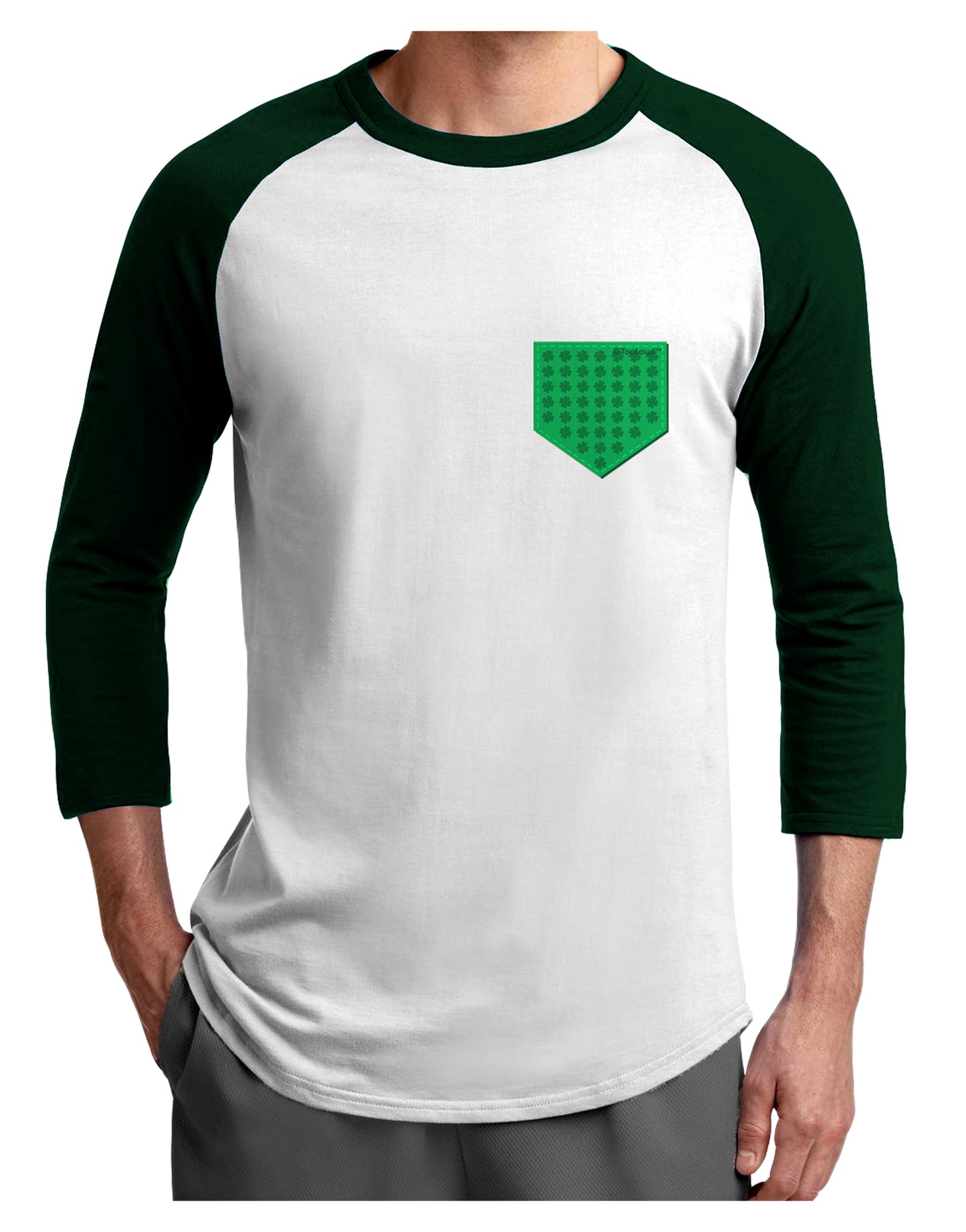 Faux Pocket Shamrock Pattern Adult Raglan Shirt by TooLoud-TooLoud-White-Forest-X-Small-Davson Sales