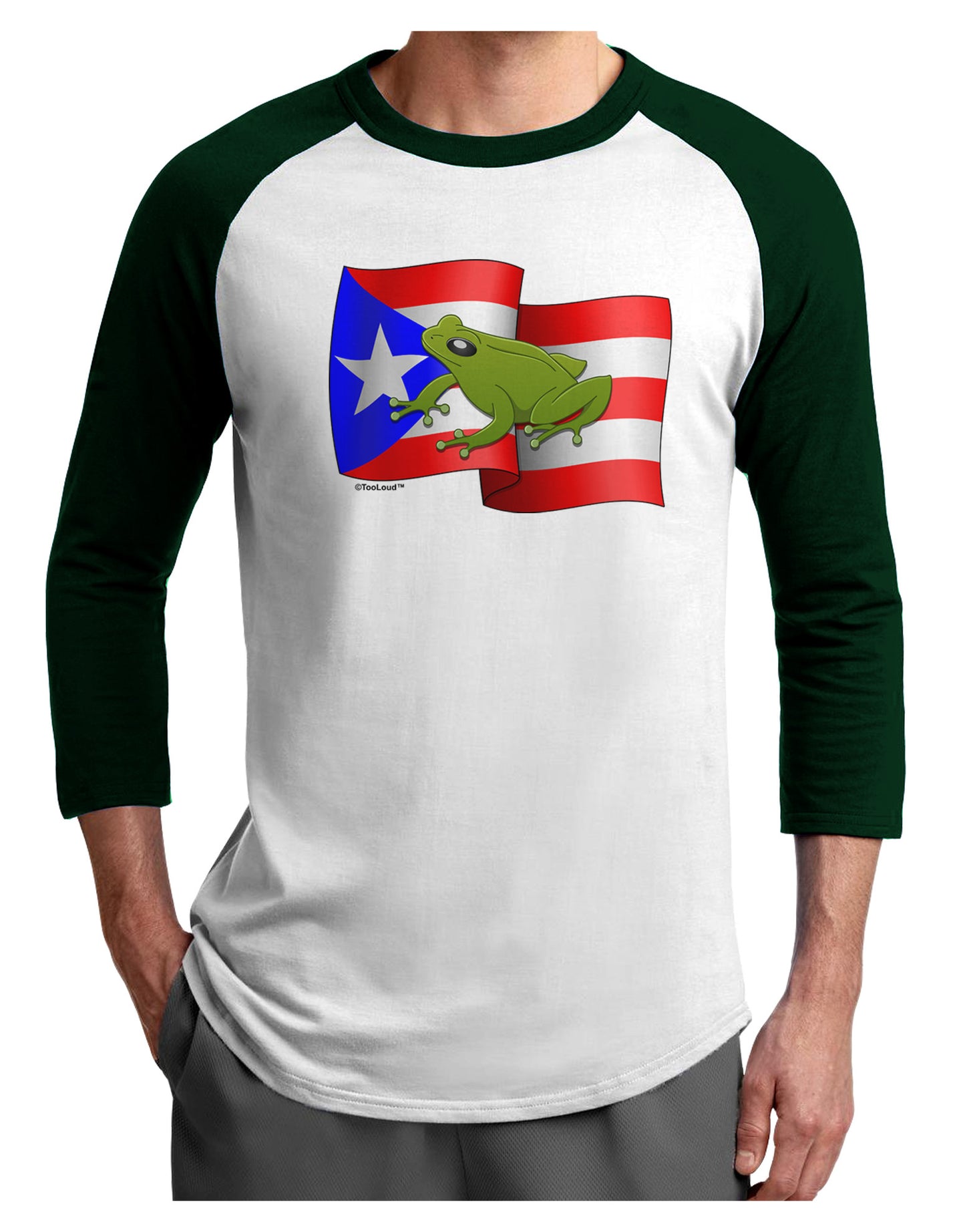 Puerto Rico Coqui Adult Raglan Shirt-Raglan Shirt-TooLoud-White-Forest-X-Small-Davson Sales