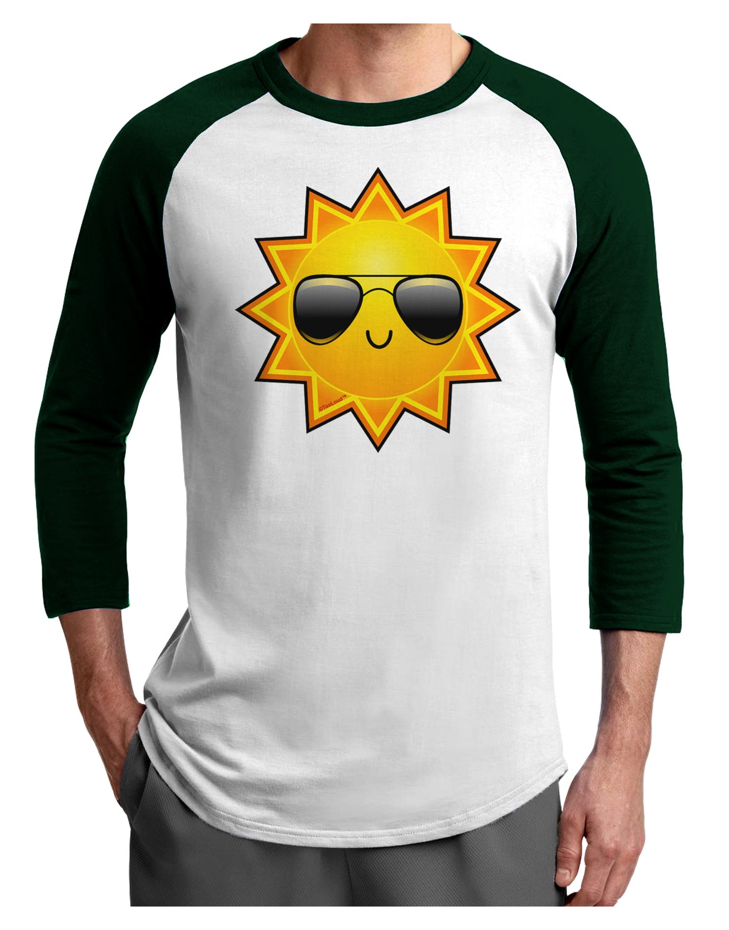 Sun With Sunglasses Adult Raglan Shirt-Raglan Shirt-TooLoud-White-Forest-X-Small-Davson Sales