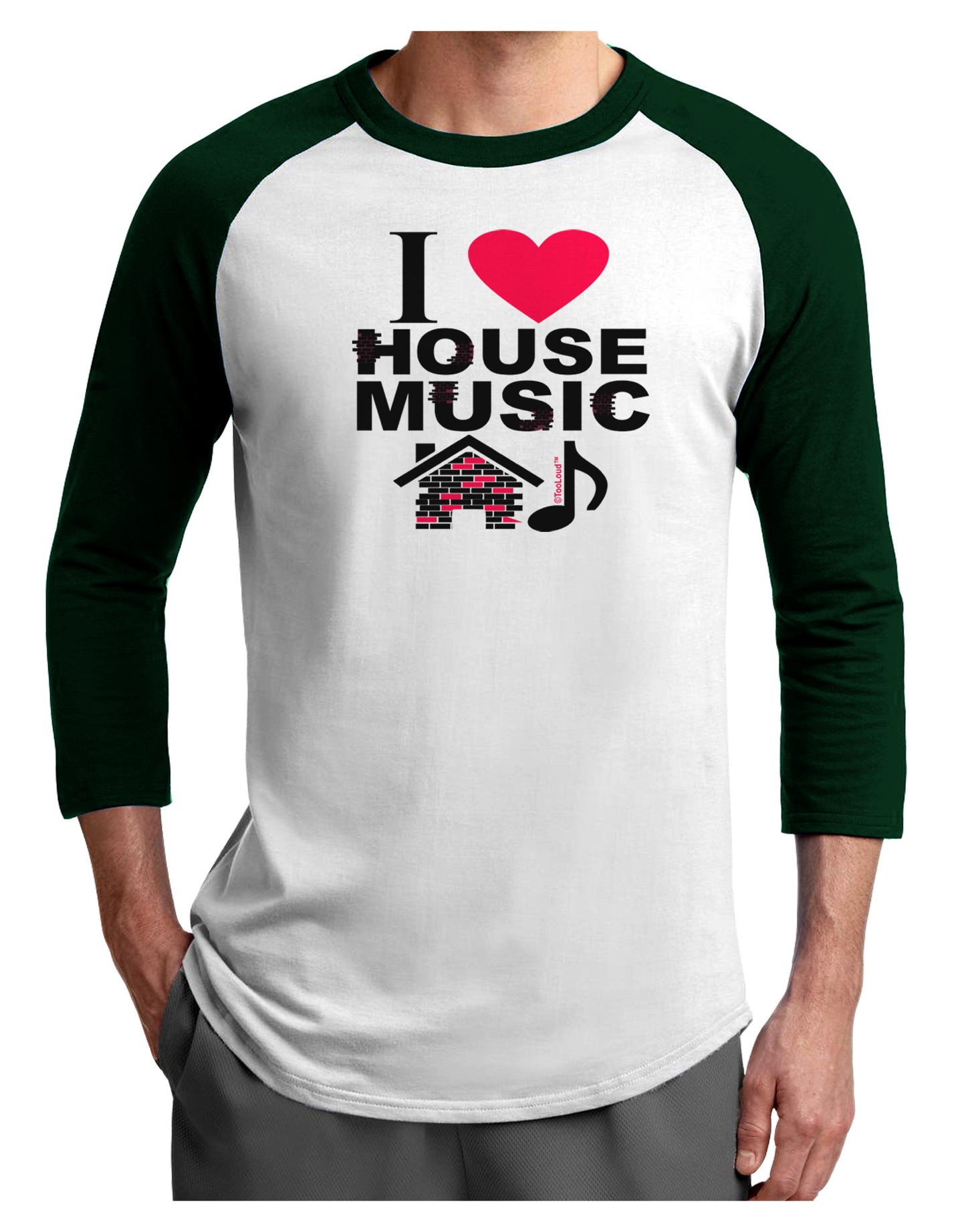 I Love House Pink Adult Raglan Shirt-Raglan Shirt-TooLoud-White-Forest-X-Small-Davson Sales