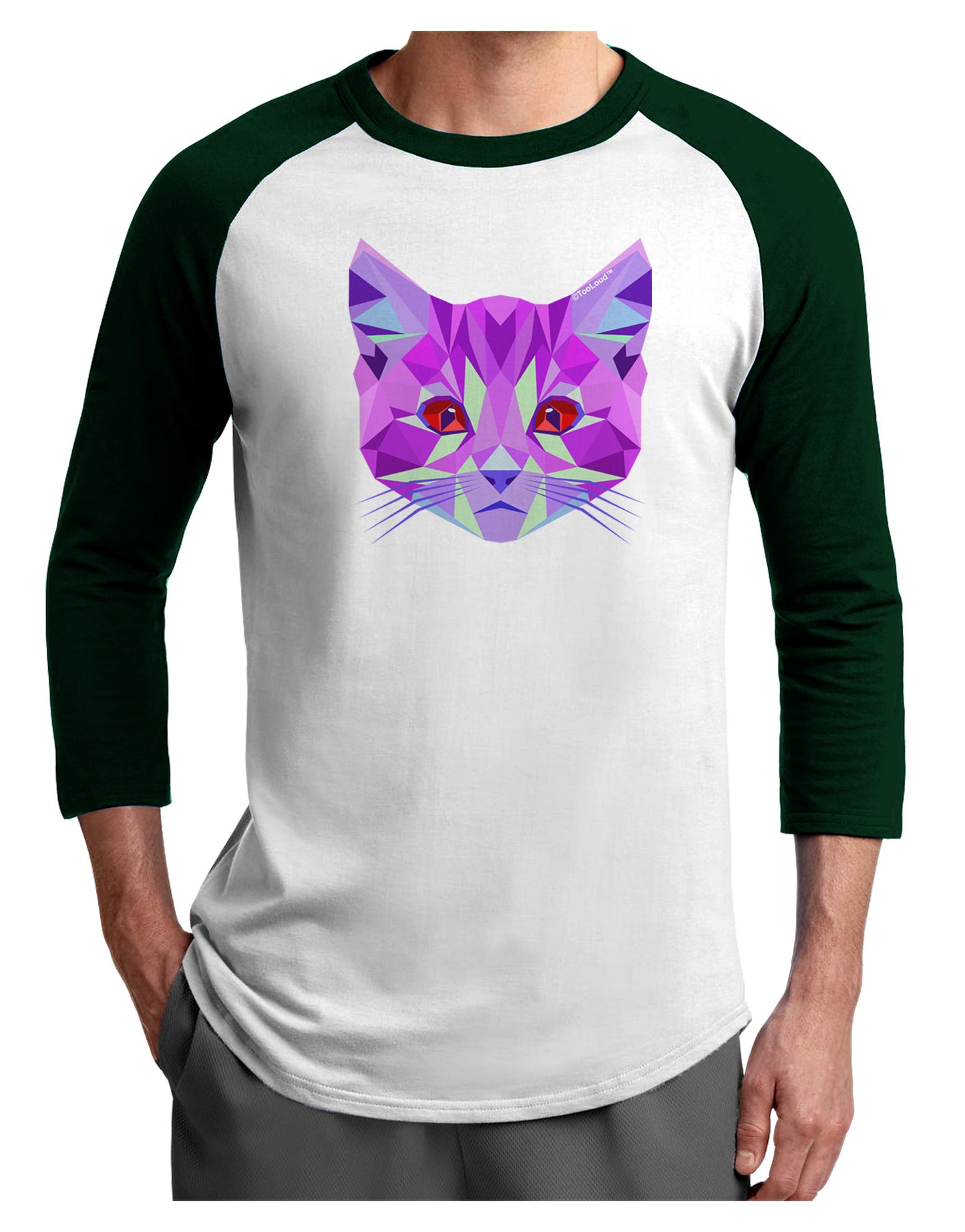Geometric Kitty Purple Adult Raglan Shirt-Raglan Shirt-TooLoud-White-Forest-X-Small-Davson Sales