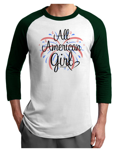 All American Girl - Fireworks and Heart Adult Raglan Shirt by TooLoud-TooLoud-White-Forest-X-Small-Davson Sales