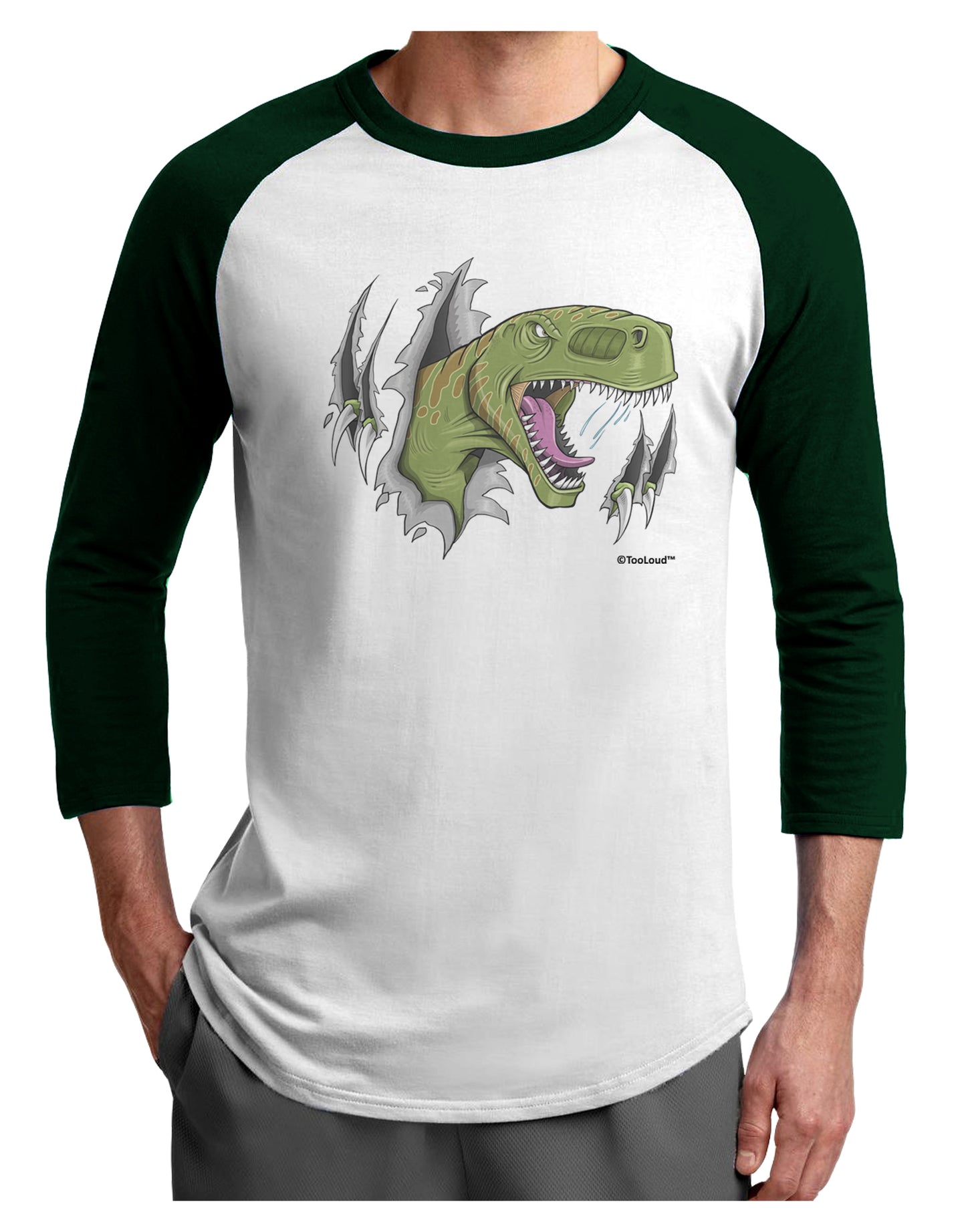 Green Dinosaur Breaking Free Adult Raglan Shirt by TooLoud-TooLoud-White-Forest-X-Small-Davson Sales